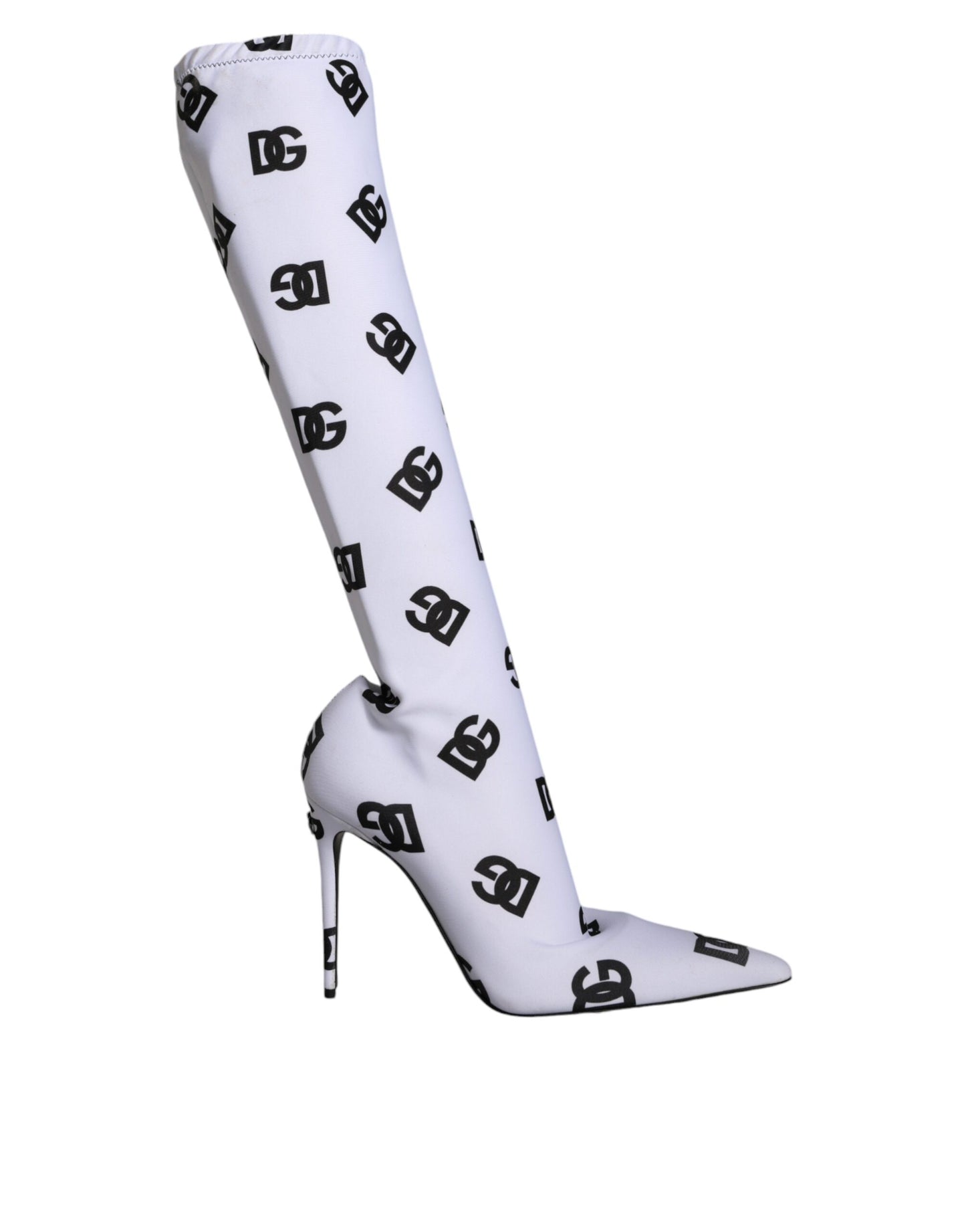 Dolce & Gabbana White Logo Stretch Heels High Boots Shoes