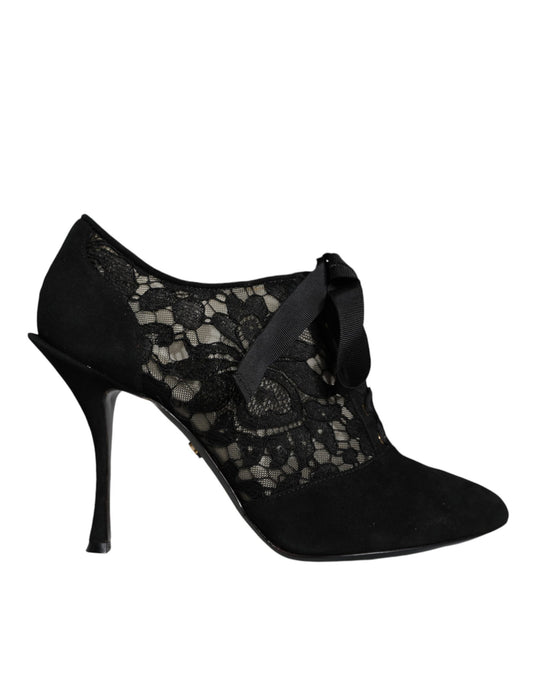 Dolce & Gabbana Black Taormina Lace Up Stretch Heels Shoes