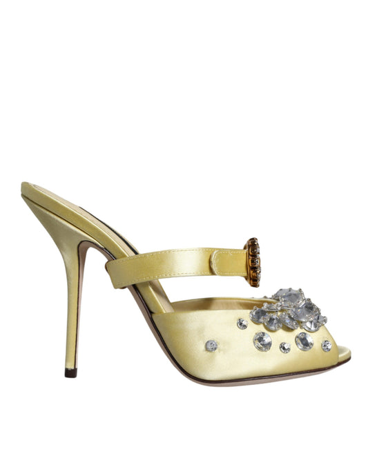 Dolce & Gabbana Yellow Mary Janes Satin Crystal Sandals Shoes