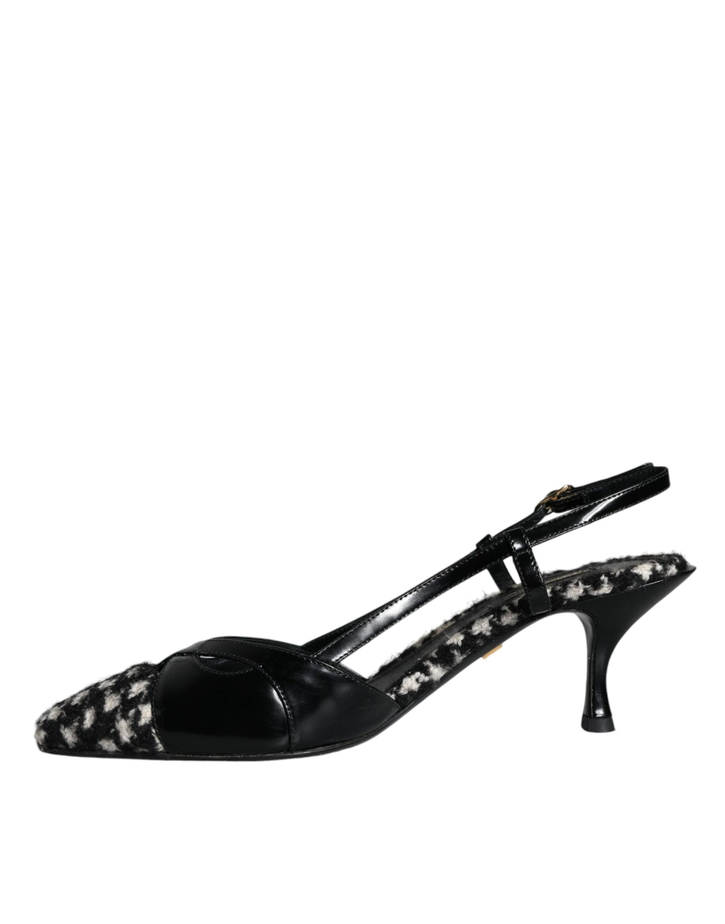 Dolce & Gabbana Black Leather Houndstooth Slingback Shoes