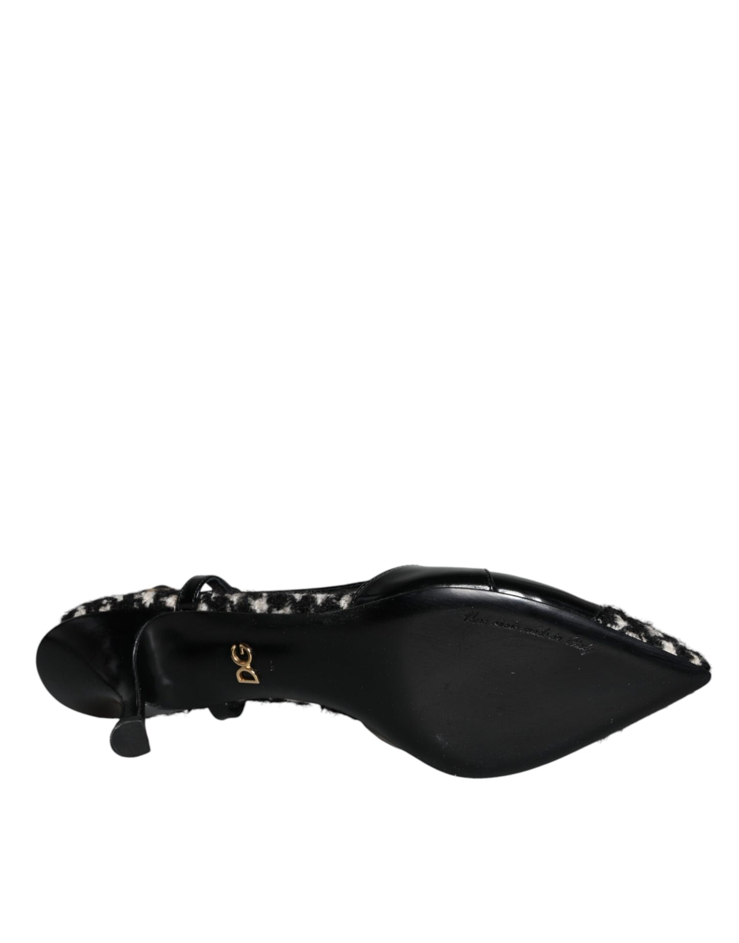 Dolce & Gabbana Black Leather Houndstooth Slingback Shoes