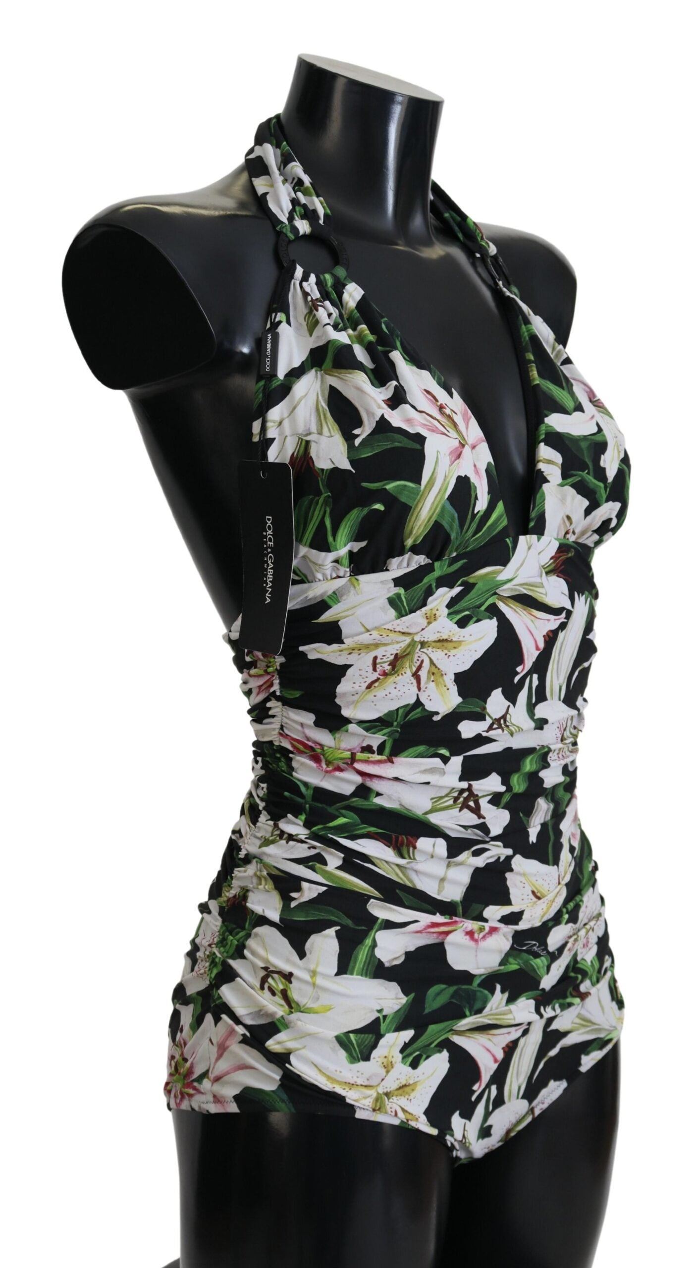 Dolce & Gabbana Black Lily Halter Swimwear Beachwear Swimsuit