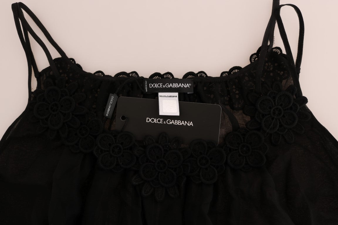 Dolce &amp; Gabbana Robe nuisette en dentelle de soie noire