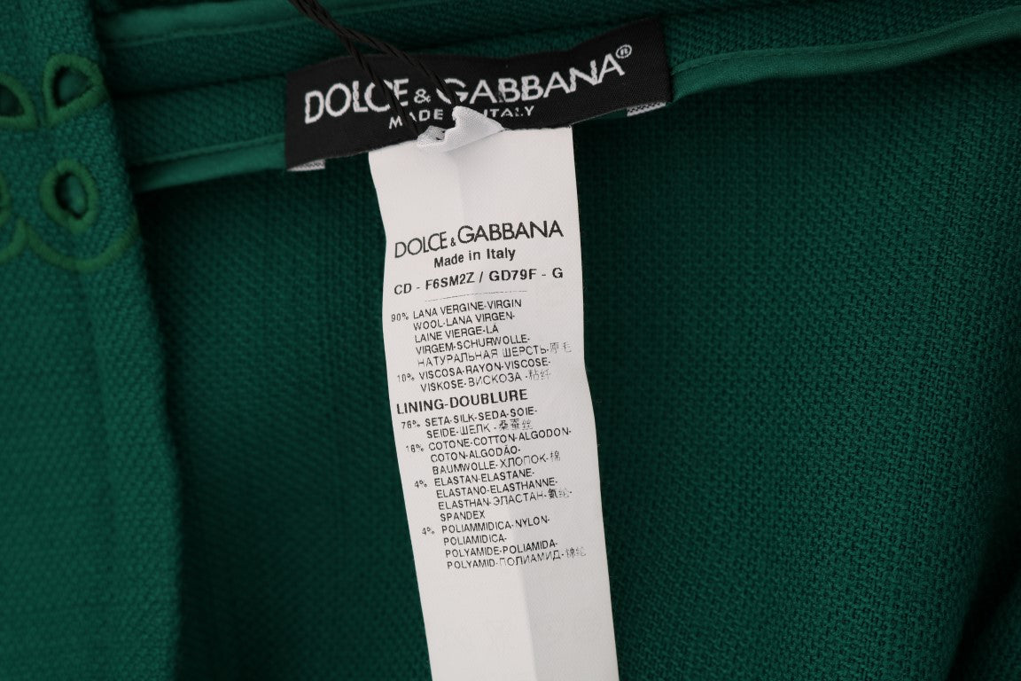 Dolce &amp; Gabbana Grünes Kleid aus Seide und Wolle mit Blumenausschnitt