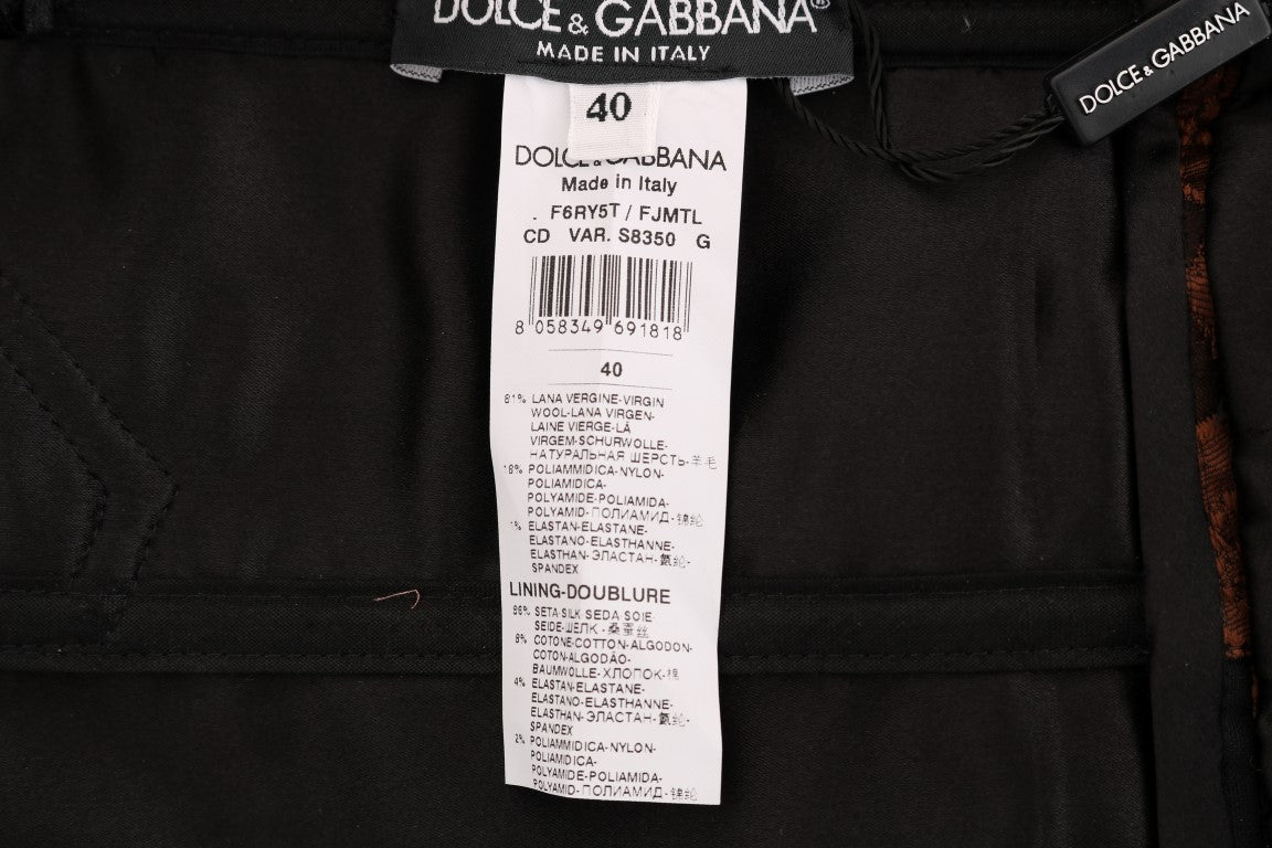 Dolce &amp; Gabbana Schwarzbraunes A-Linien-Kleid aus Blumenbrokat