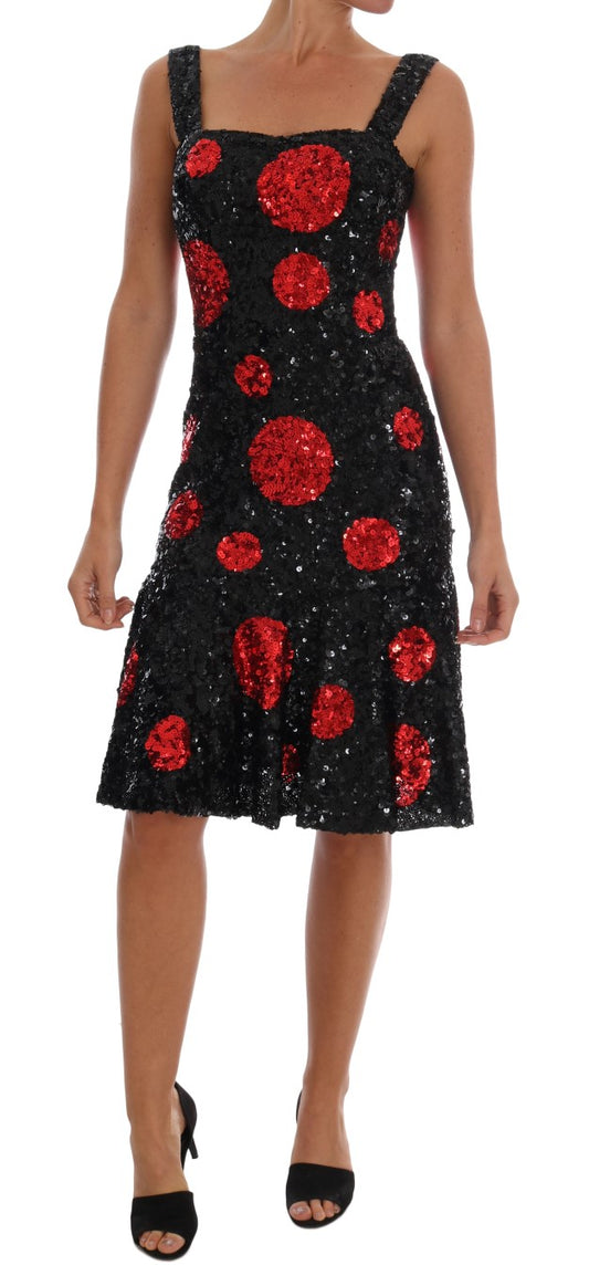 Dolce &amp; Gabbana Robe droite à paillettes à pois rouges noirs