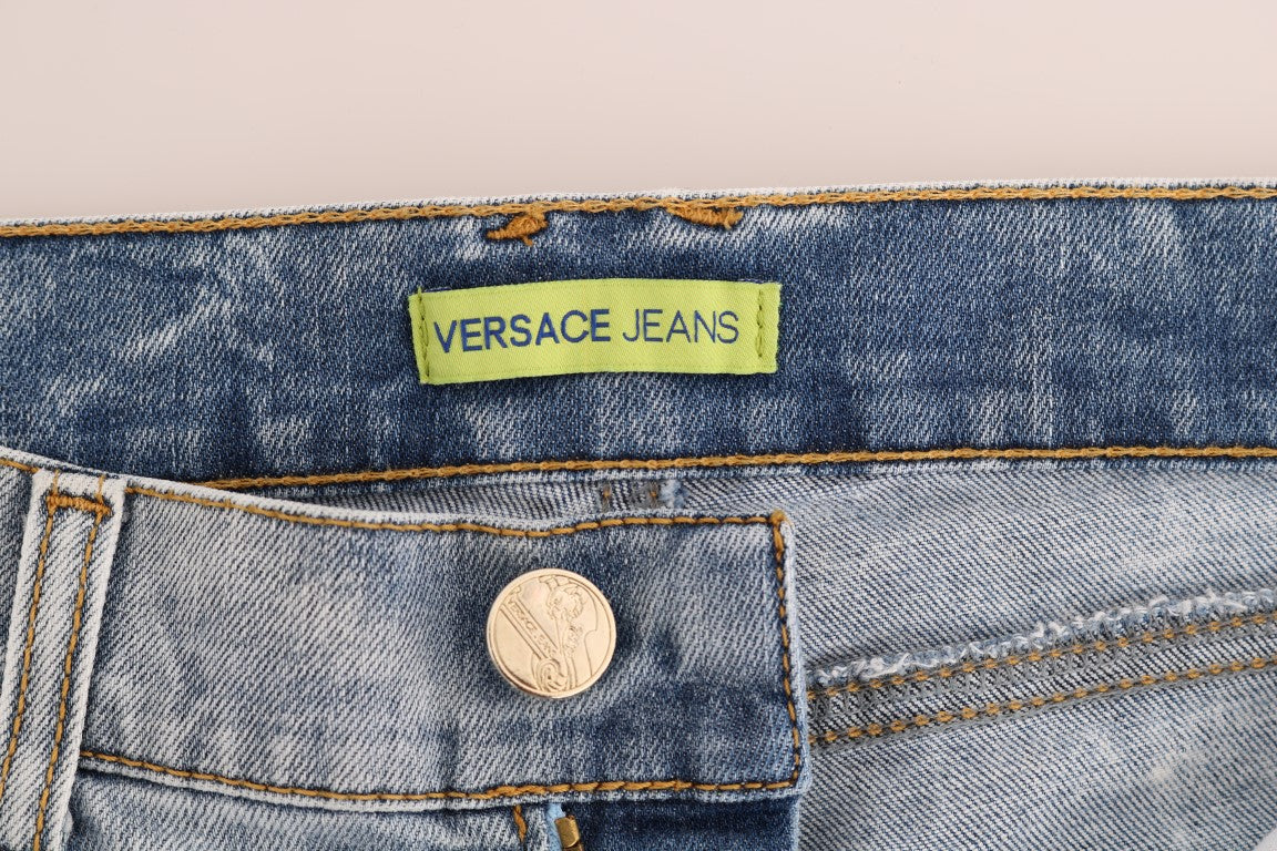 Versace Jeans – Blau gewaschene, zerrissene Stretch-Slim-Fit-Jeans