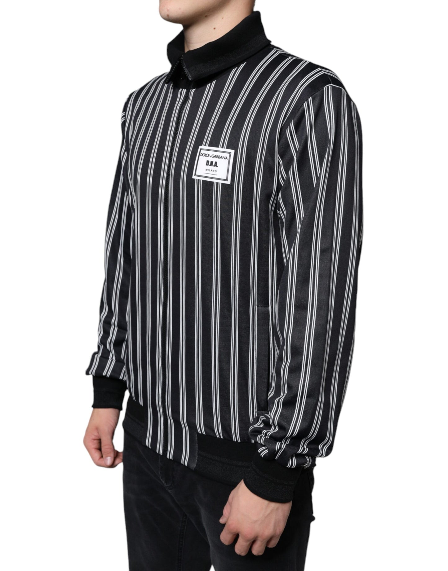 Dolce & Gabbana Black White Stripes Full Zip DNA Milano Men Sweater