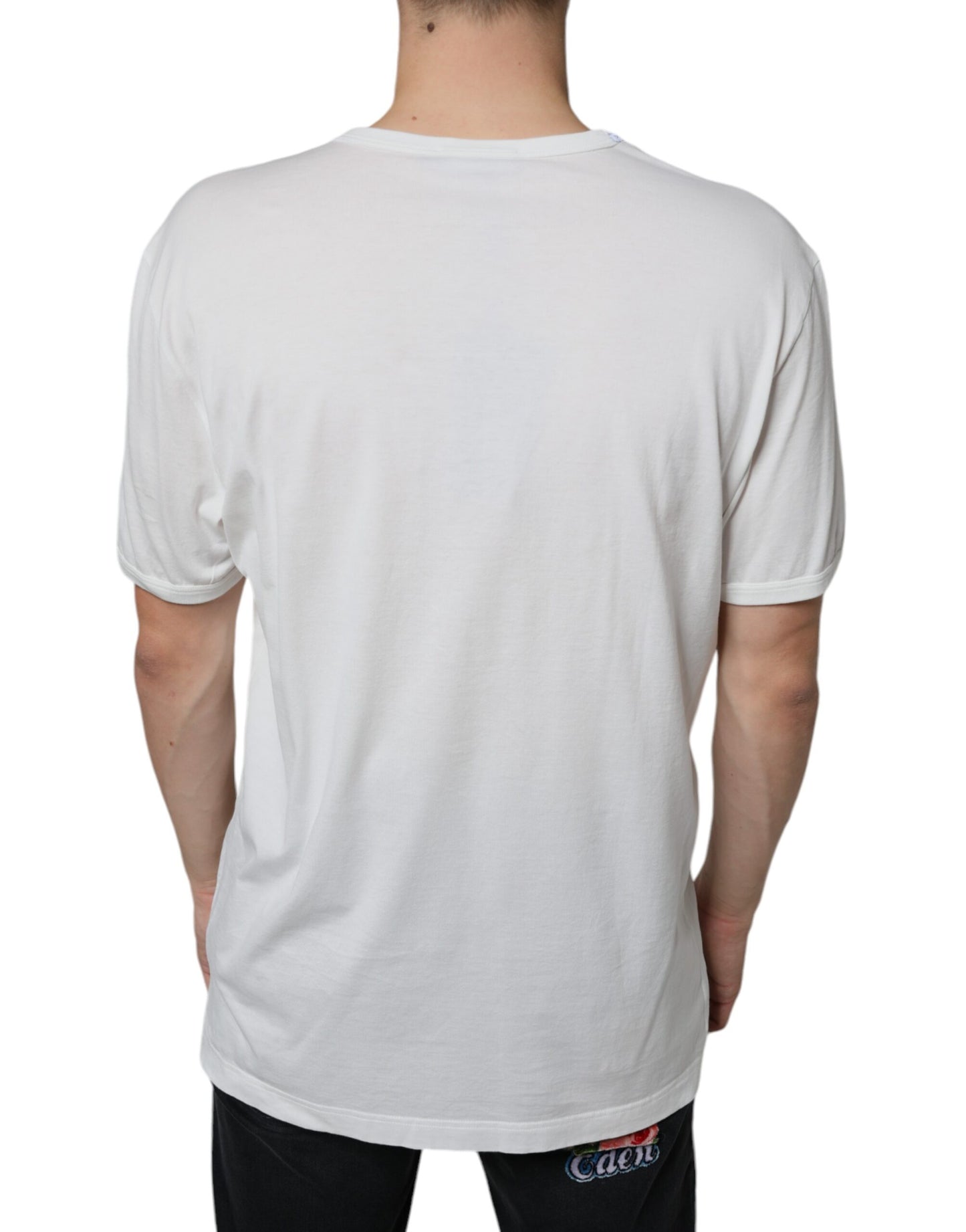 Dolce & Gabbana White Logo Embossed Cotton Crewneck T-shirt