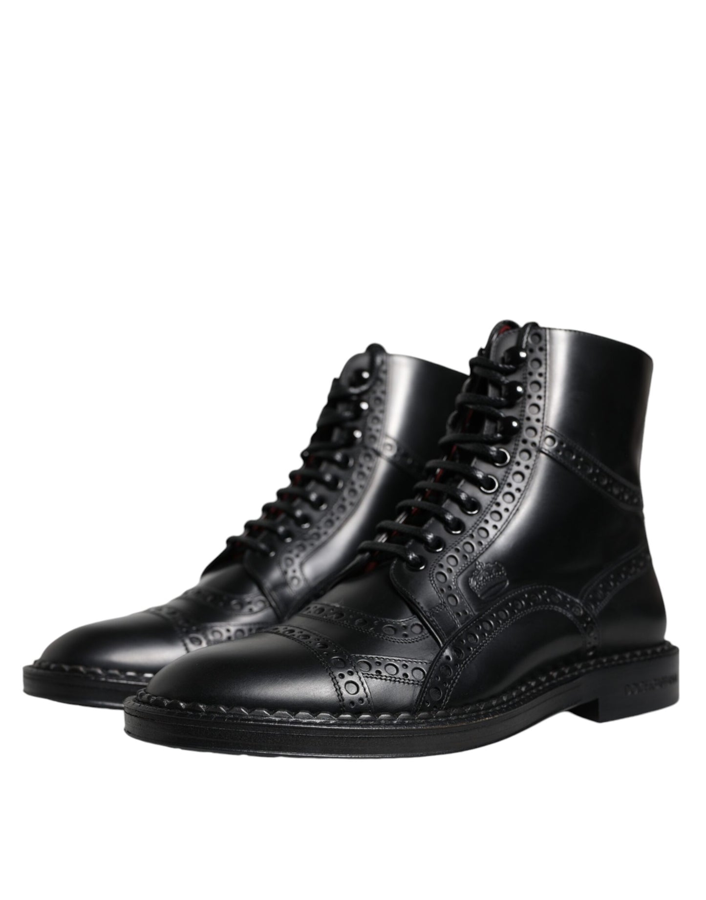 Dolce & Gabbana Black Leather Lace Up Mid Calf Boots Shoes