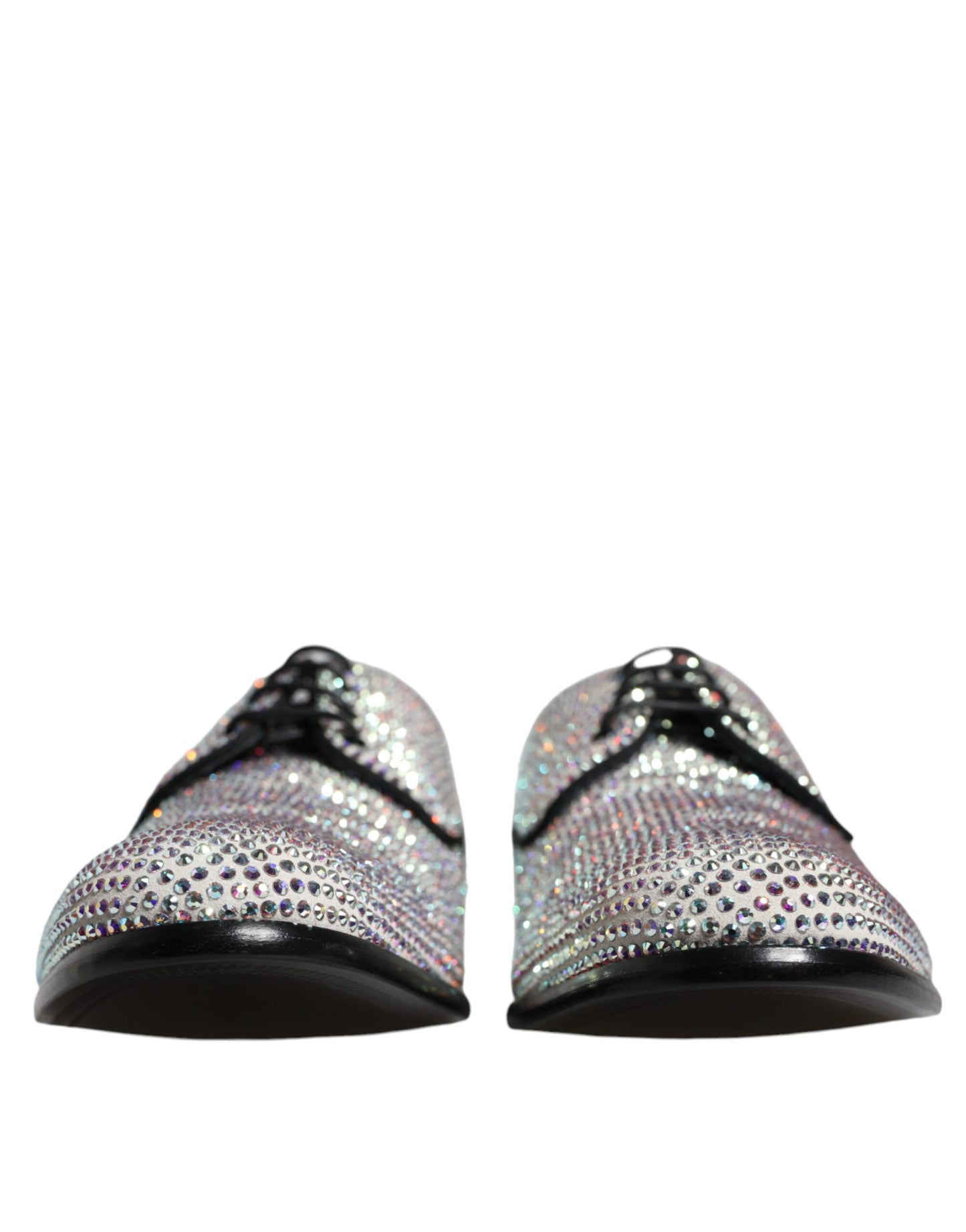 Dolce & Gabbana Silver Leather Rhinestones Derby Dress Shoes