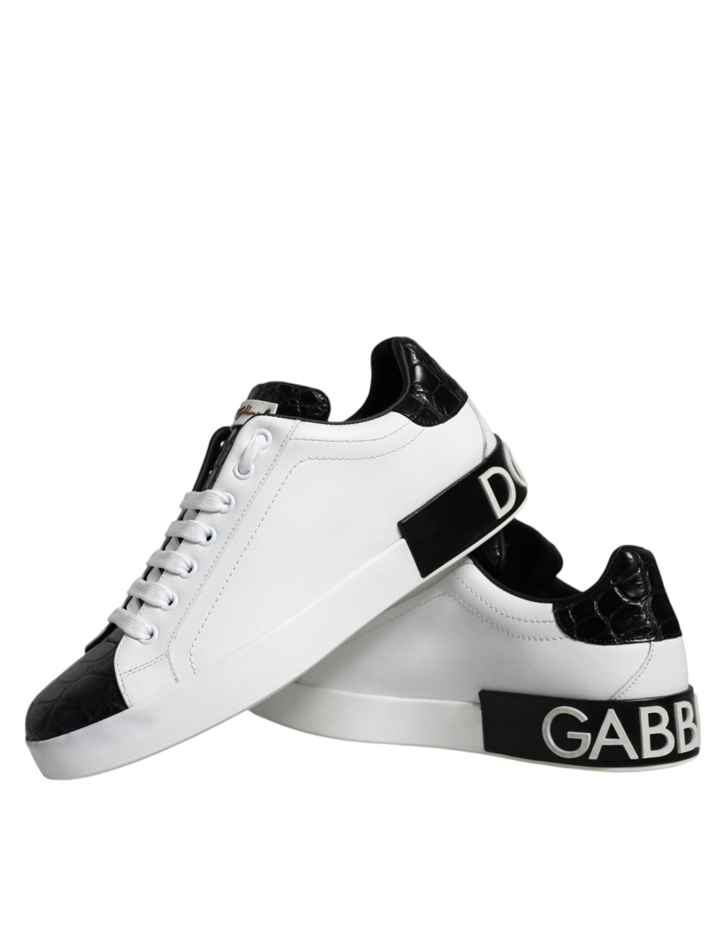 Dolce & Gabbana Black Leather Logo Portofino Sneaker Shoes