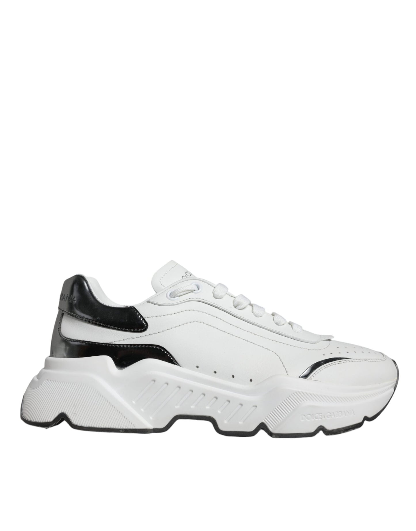 Dolce & Gabbana White Silver DAYMASTER Leather Sneakers Shoes