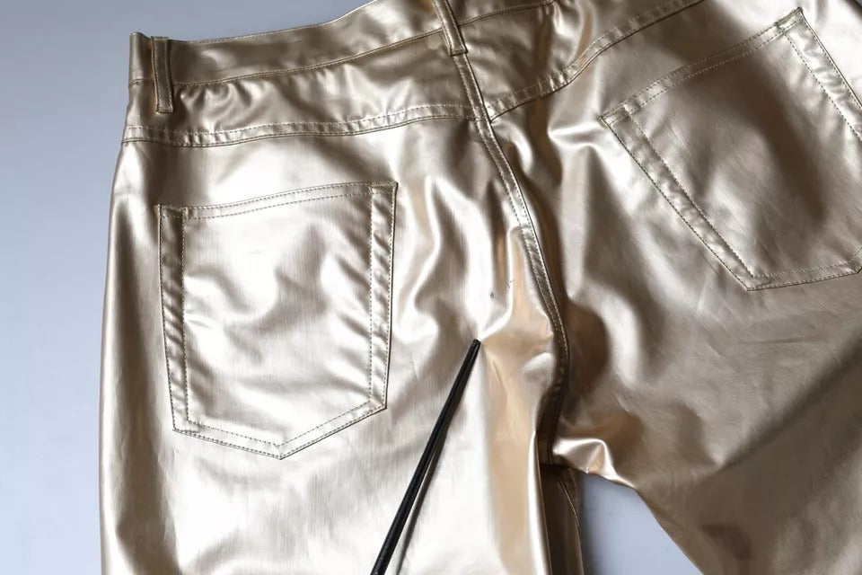 Dolce & Gabbana Metallic Gold Polyester Tapered Pants