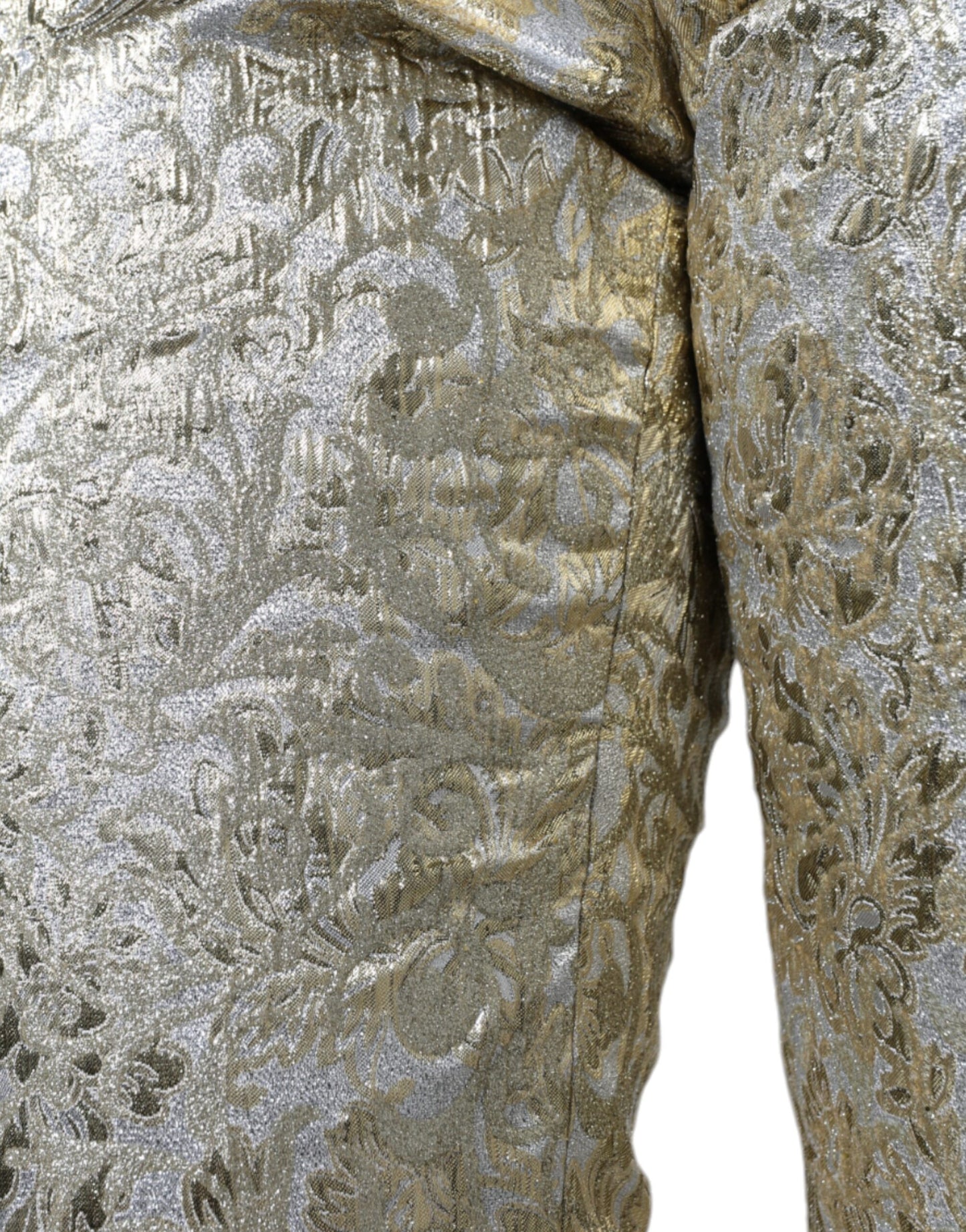 Dolce & Gabbana Gold Cotton Floral Jacquard Tapered Pants