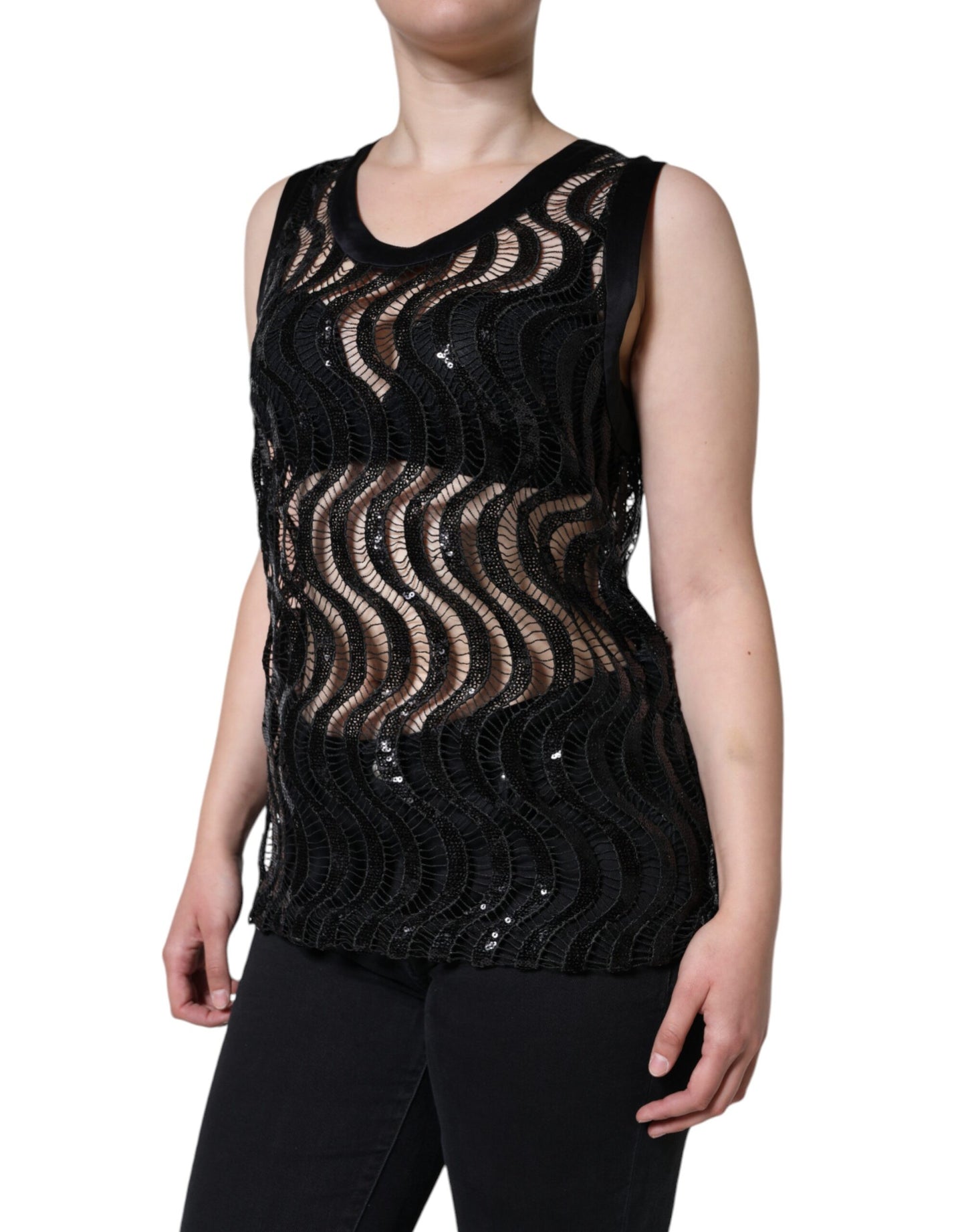 Dolce & Gabbana Black Sequin Sleeveless Tank Blouse Top