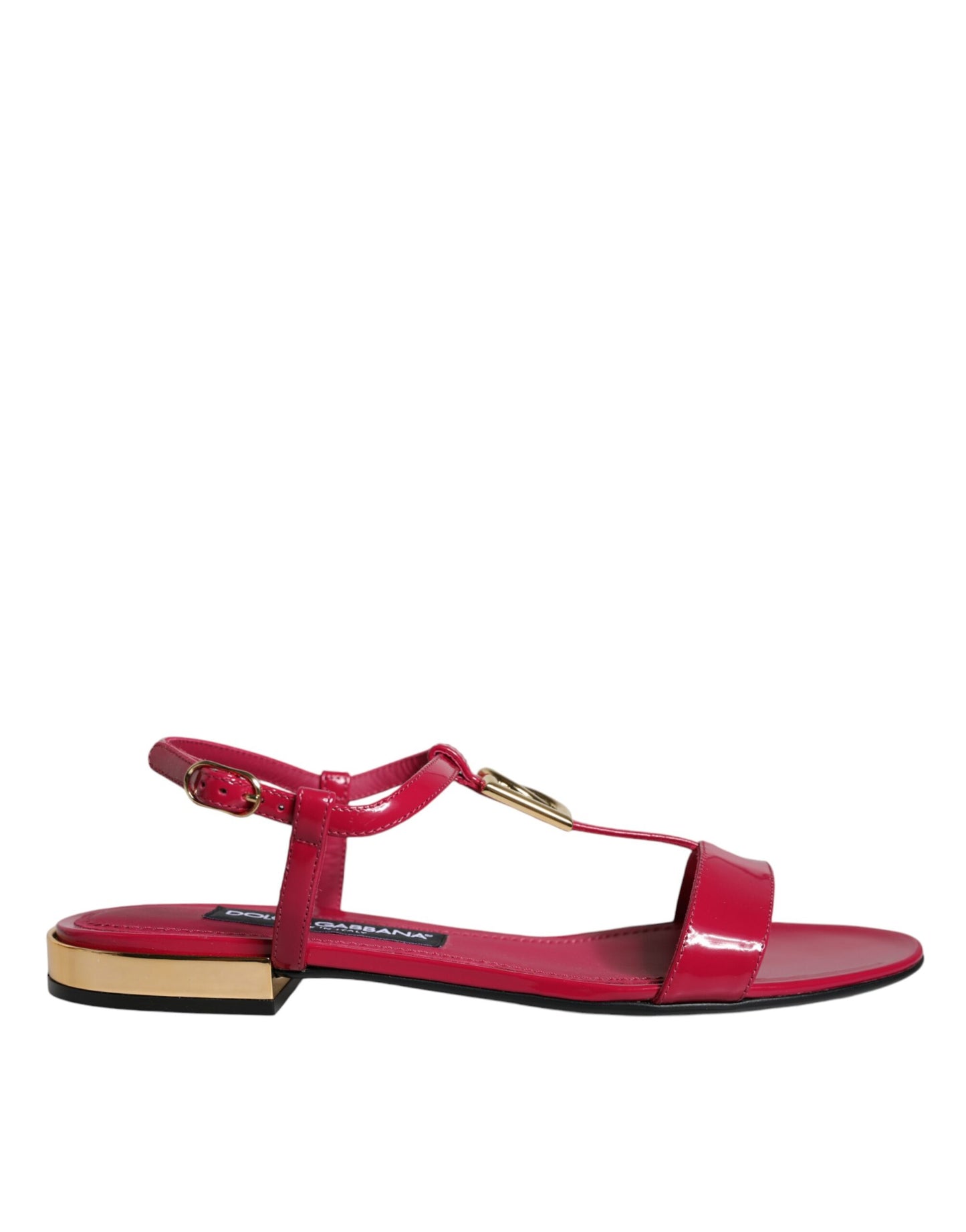 Dolce & Gabbana Red Leather Logo Ankle Strap Flats Sandals Shoes