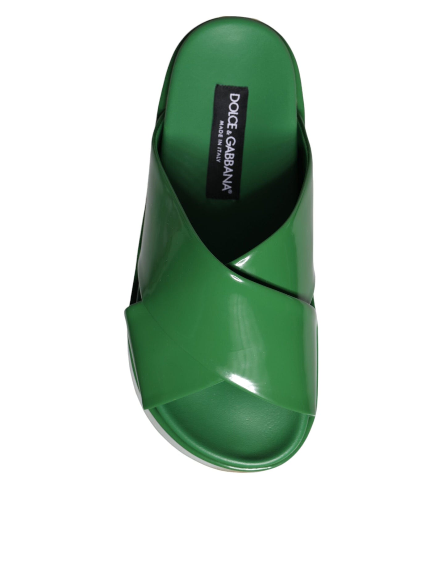 Dolce & Gabbana Green Leather Wedge Slides Sandals Shoes