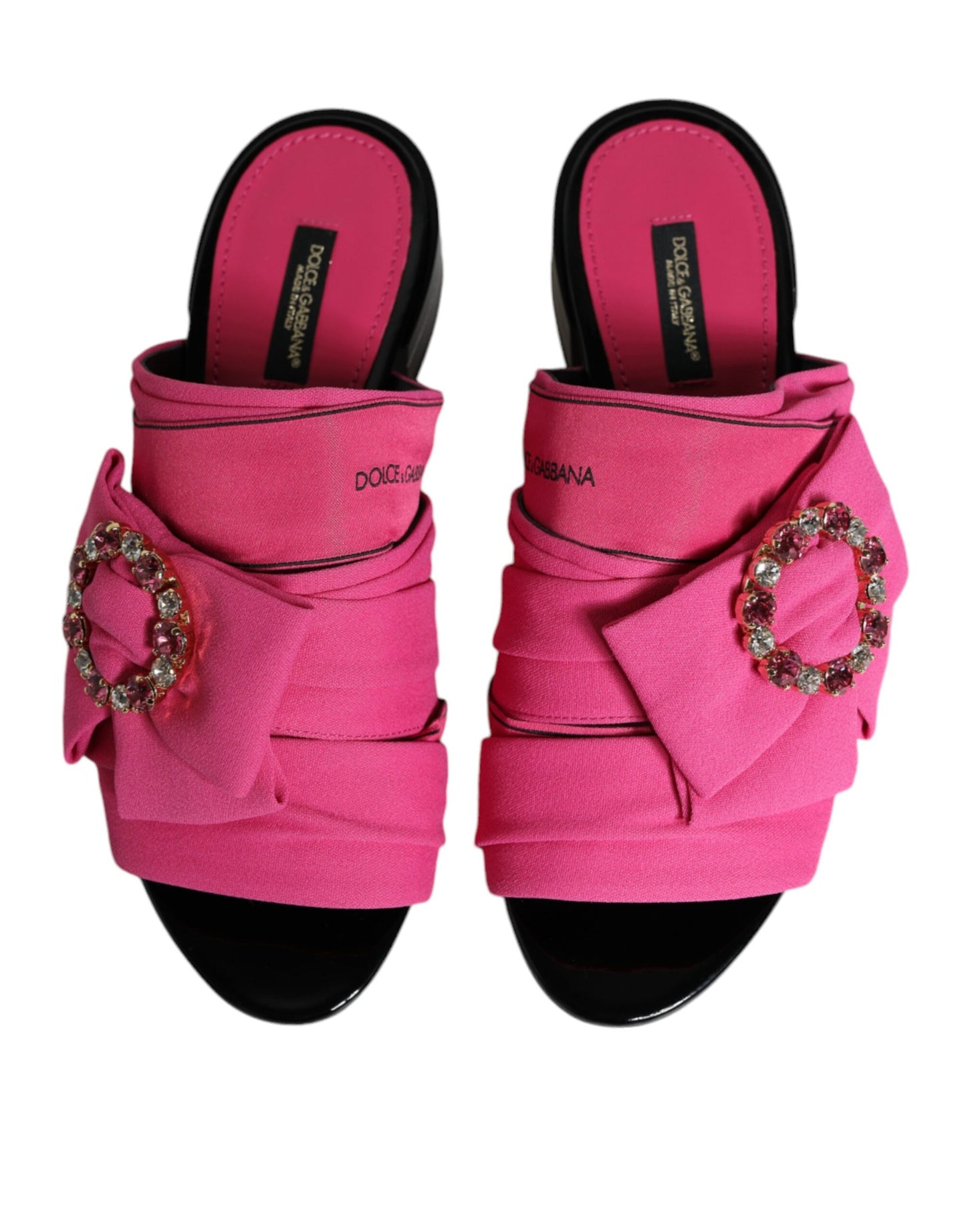 Dolce & Gabbana Pink Black Crystal Slides Sandals Shoes