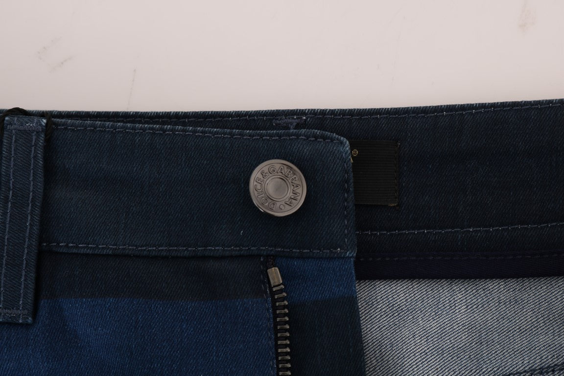 Dolce &amp; Gabbana Mini-jupe courte en jean rayée bleue