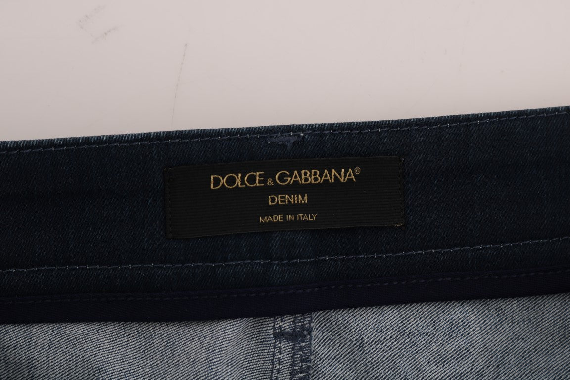 Dolce &amp; Gabbana Blauer kurzer gestreifter Mini-Jeansrock