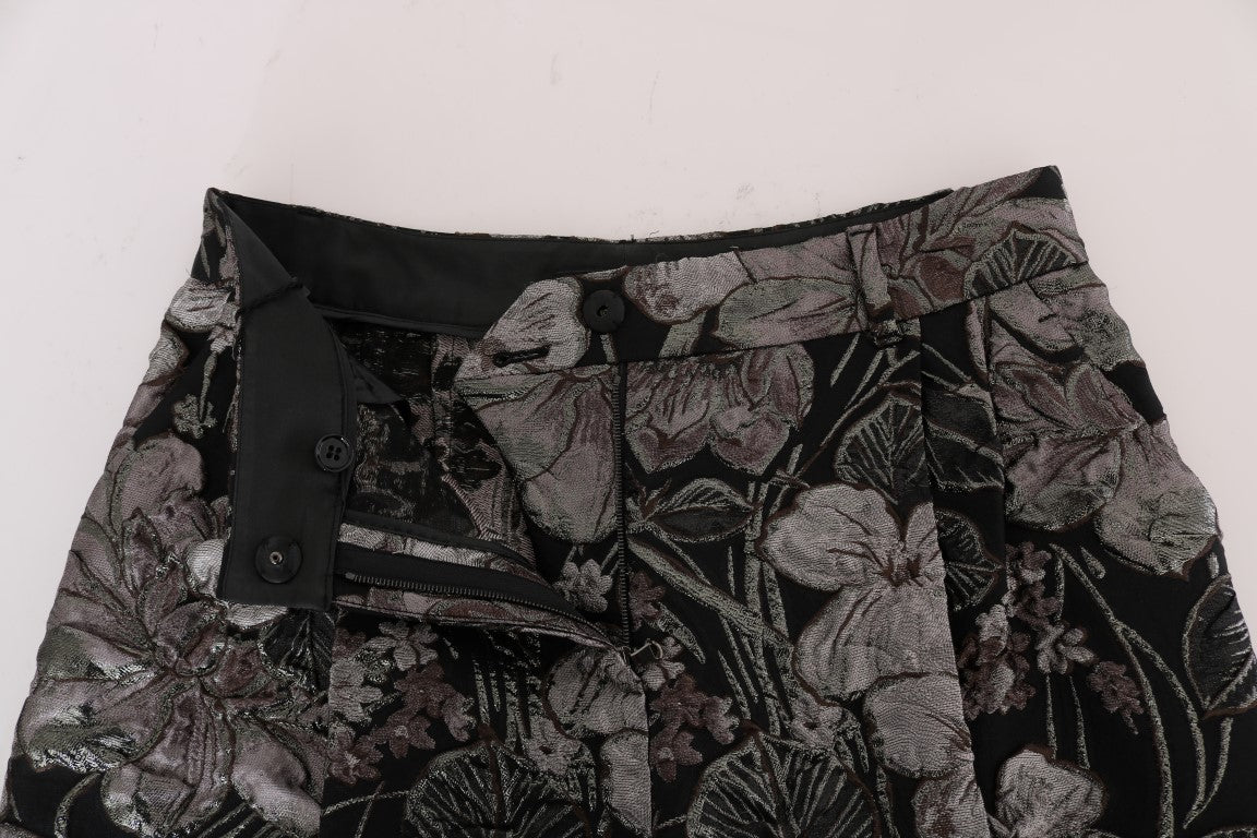 Dolce &amp; Gabbana Graue Brokat-Shorts mit Blumenmuster und hoher Taille