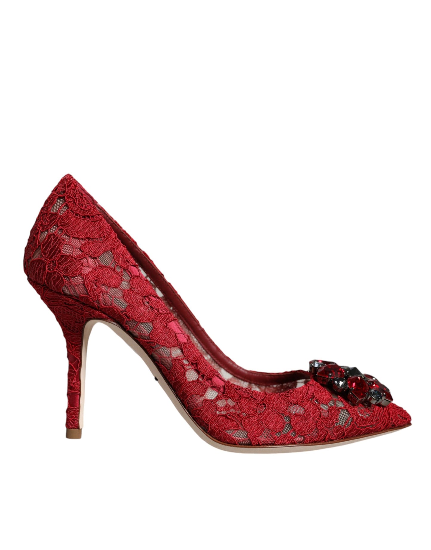 Dolce & Gabbana Red Taormina Lace Crystal Heels Pumps Shoes