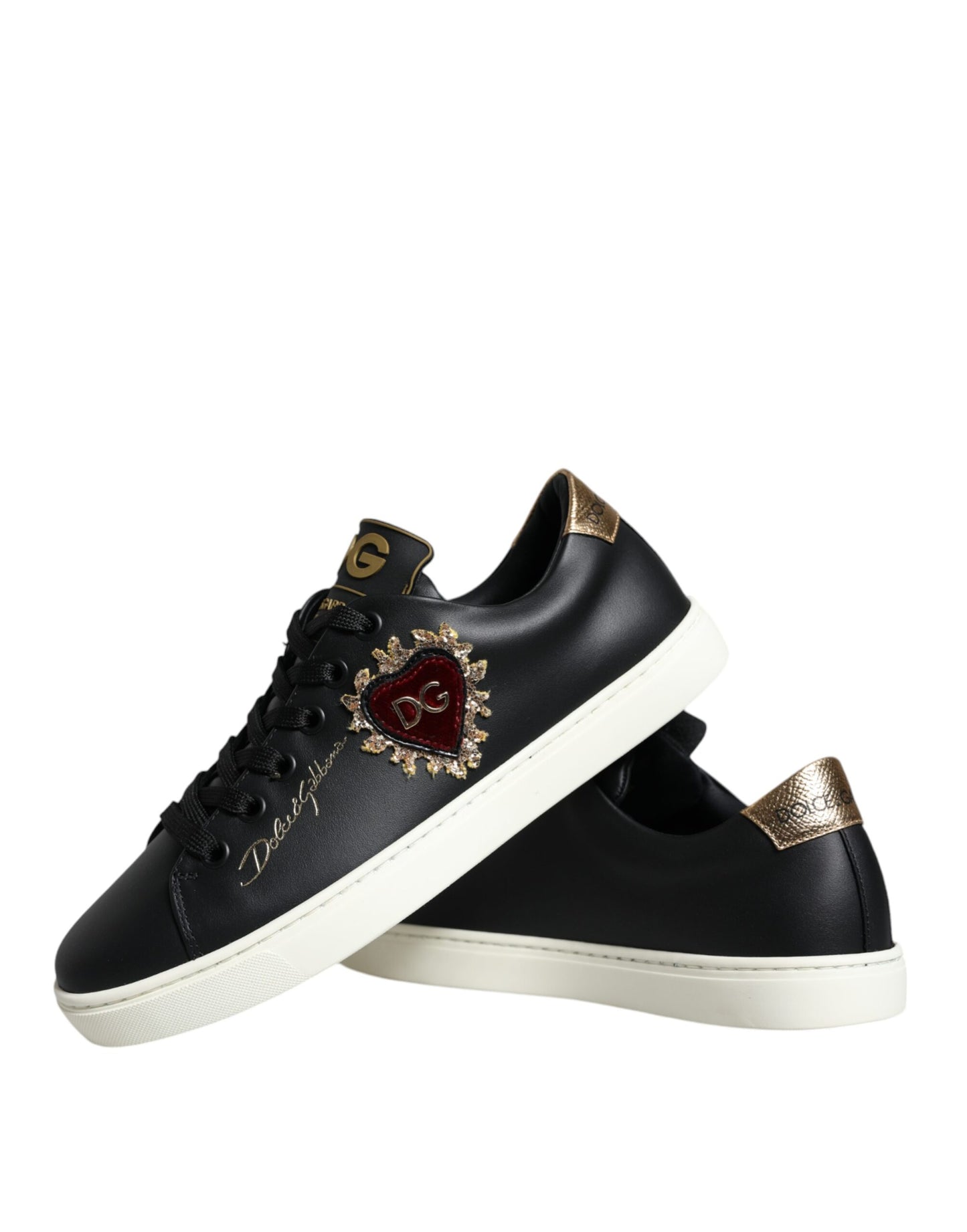 Dolce & Gabbana Black Portofino Sacred Heart Sneakers Shoes