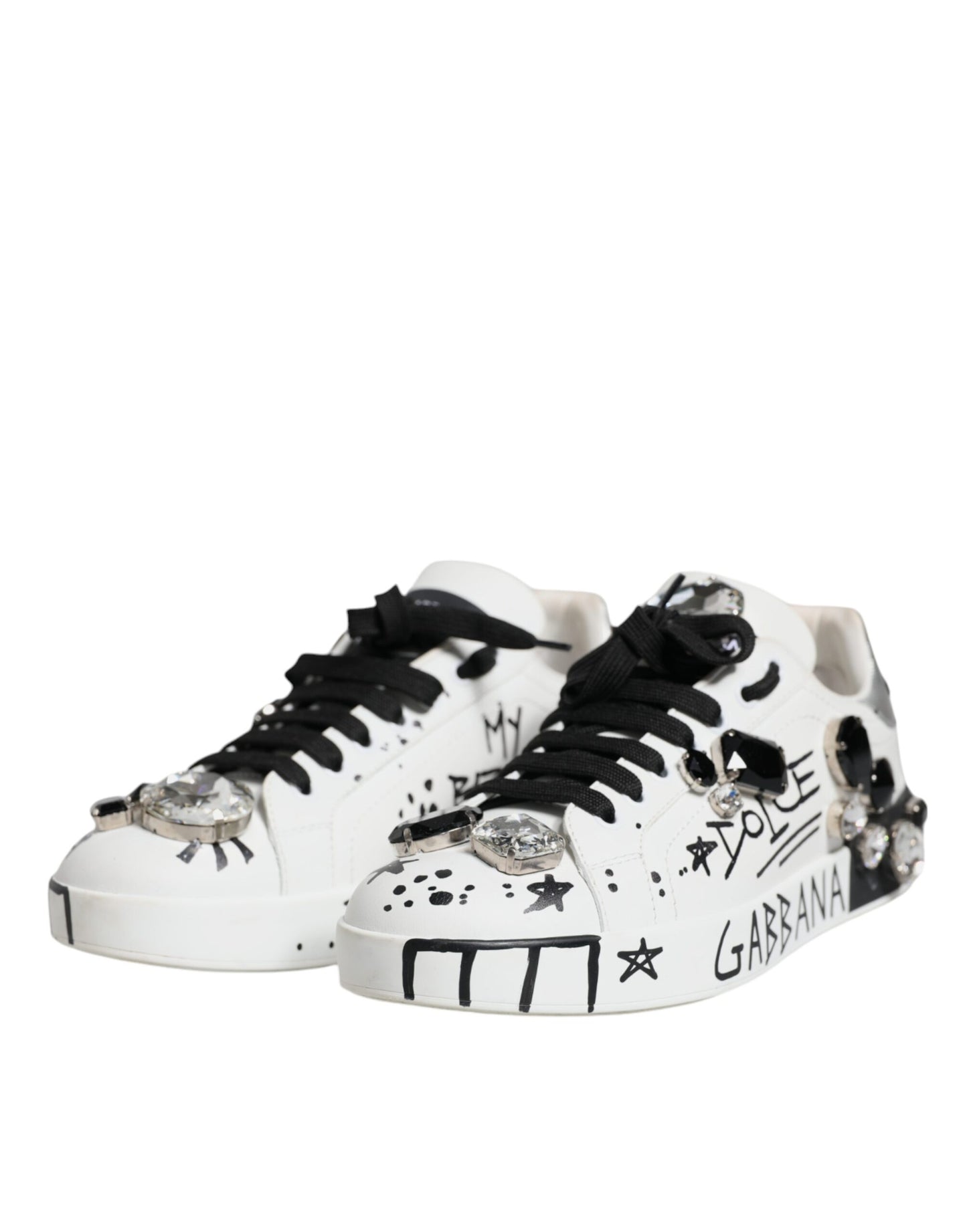 Dolce & Gabbana White Crystal Portofino Low Top Sneaker Shoes