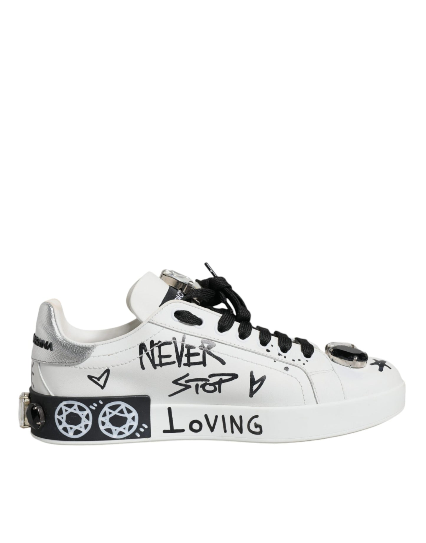 Dolce & Gabbana White Crystal Portofino Low Top Sneaker Shoes