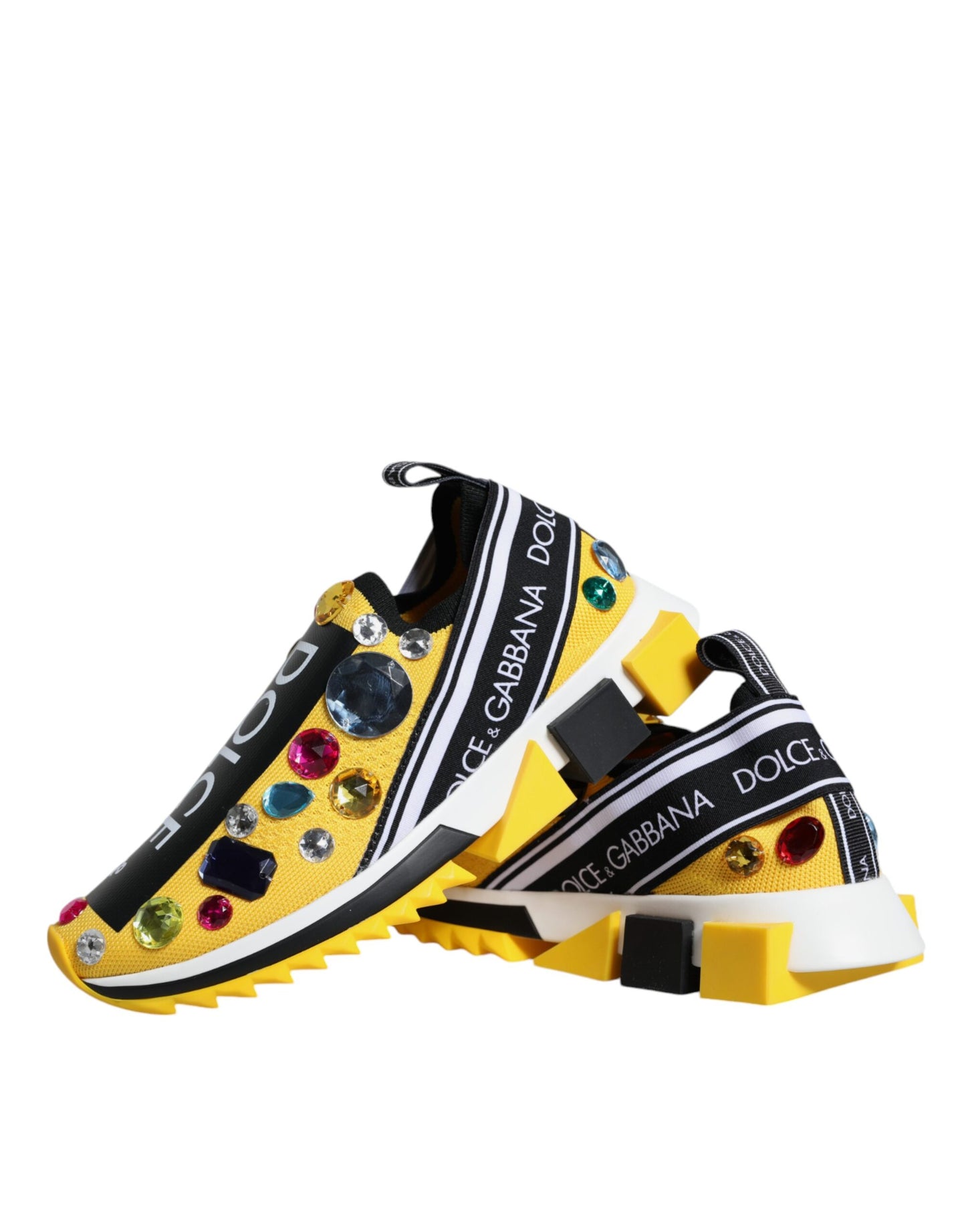 Dolce & Gabbana Yellow Sorrento Crystals Low Top Sneakers Shoes