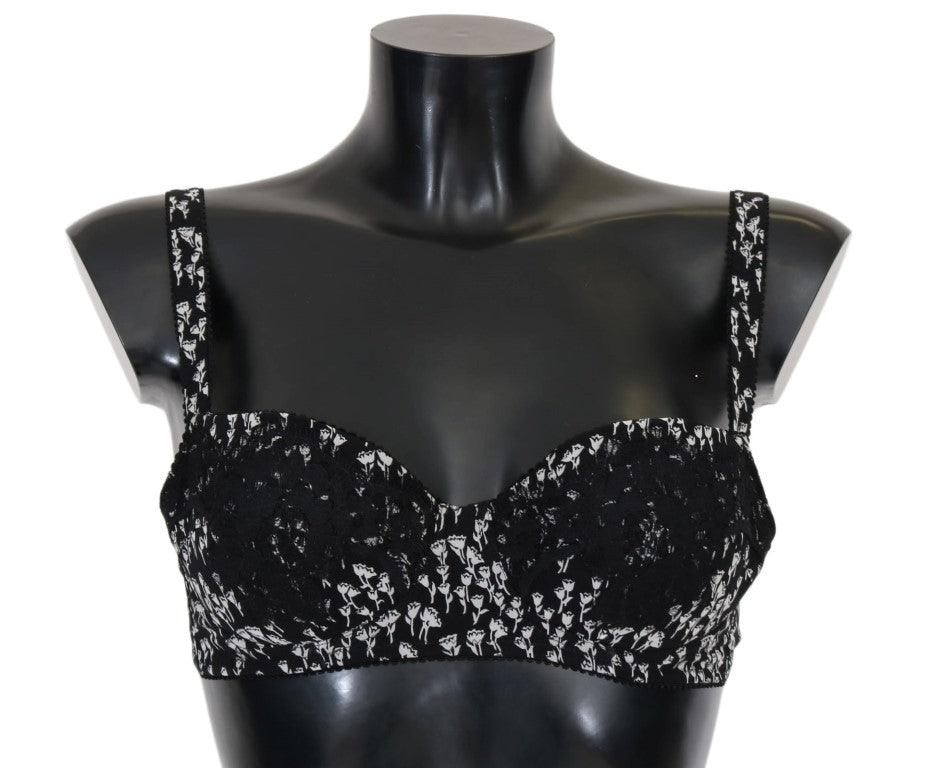 Dolce &amp; Gabbana Soutien-gorge sous-vêtements extensibles en dentelle blanche et soie noire