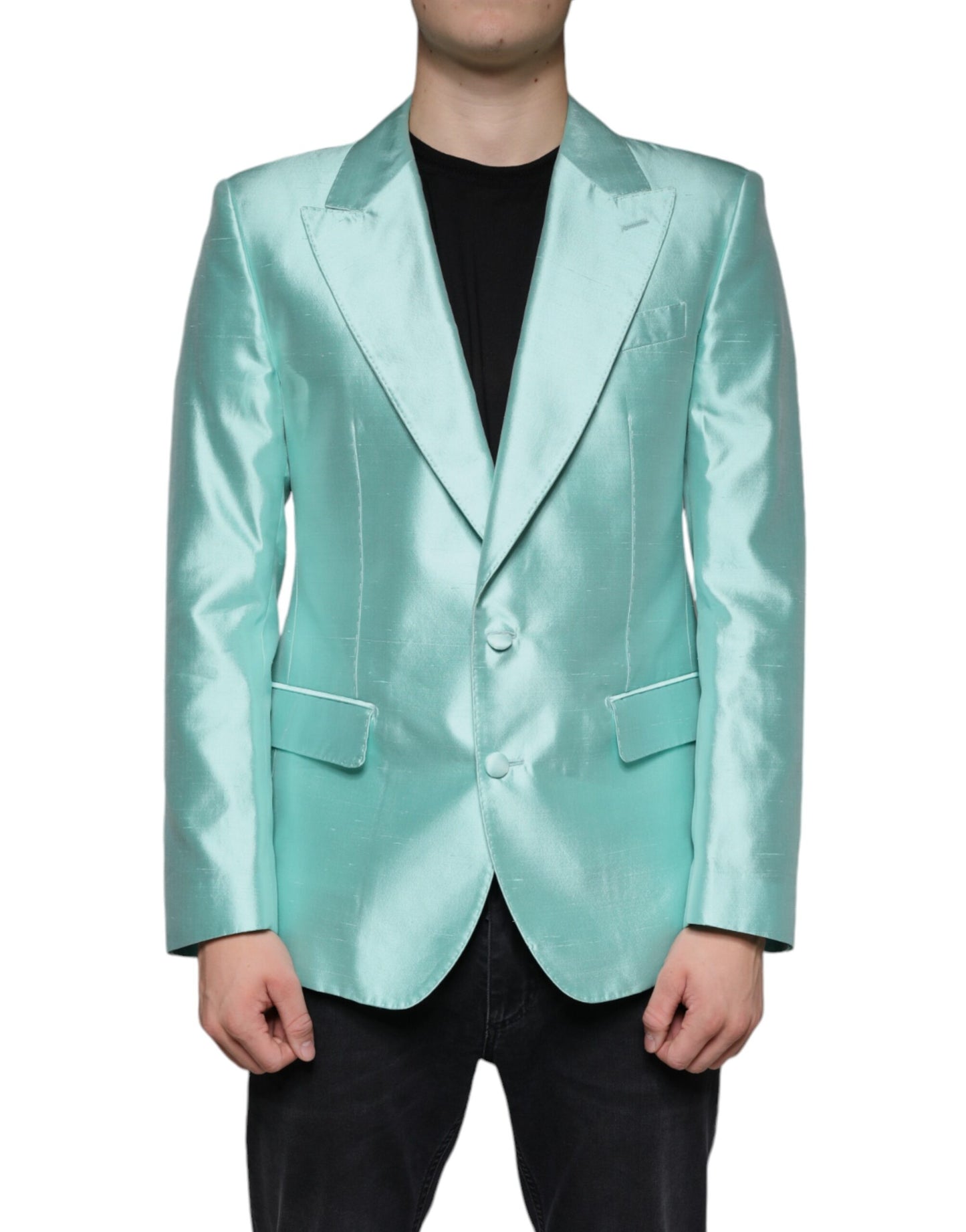 Dolce & Gabbana Mint Green Silk Single Breasted Coat Blazer