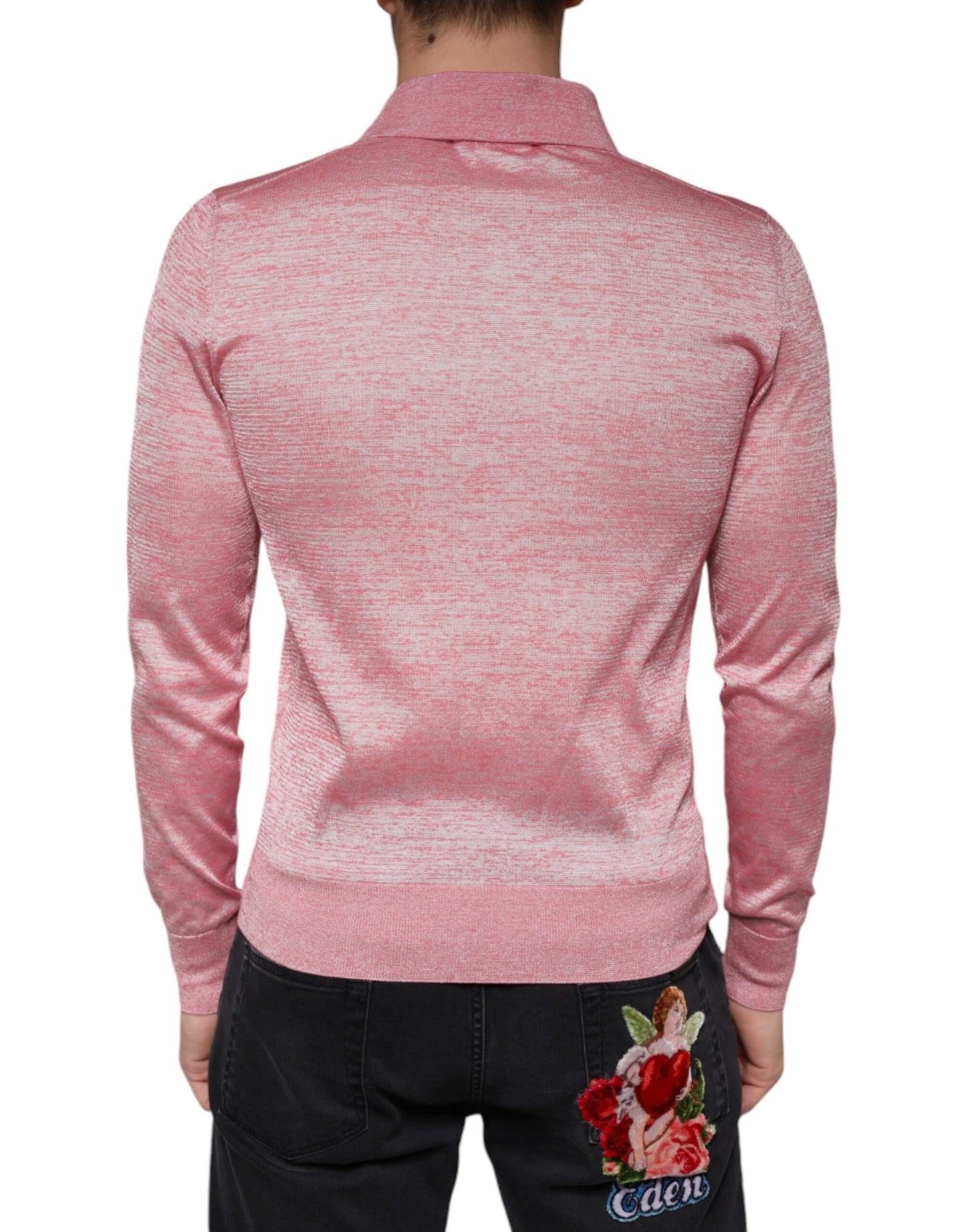 Dolce & Gabbana Pink Polyester Long Sleeve Men Polo T-shirt