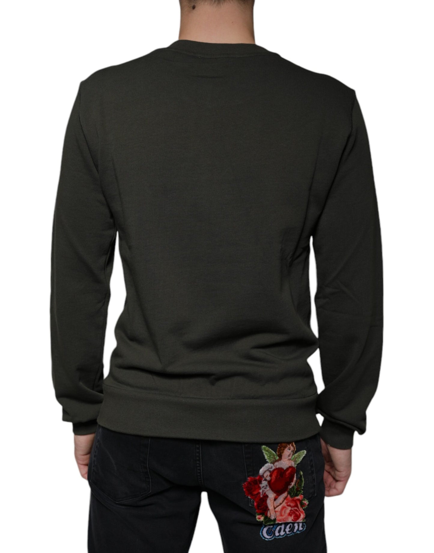 Dolce & Gabbana Army Green DG Crown Crew Neck Pullover Sweater