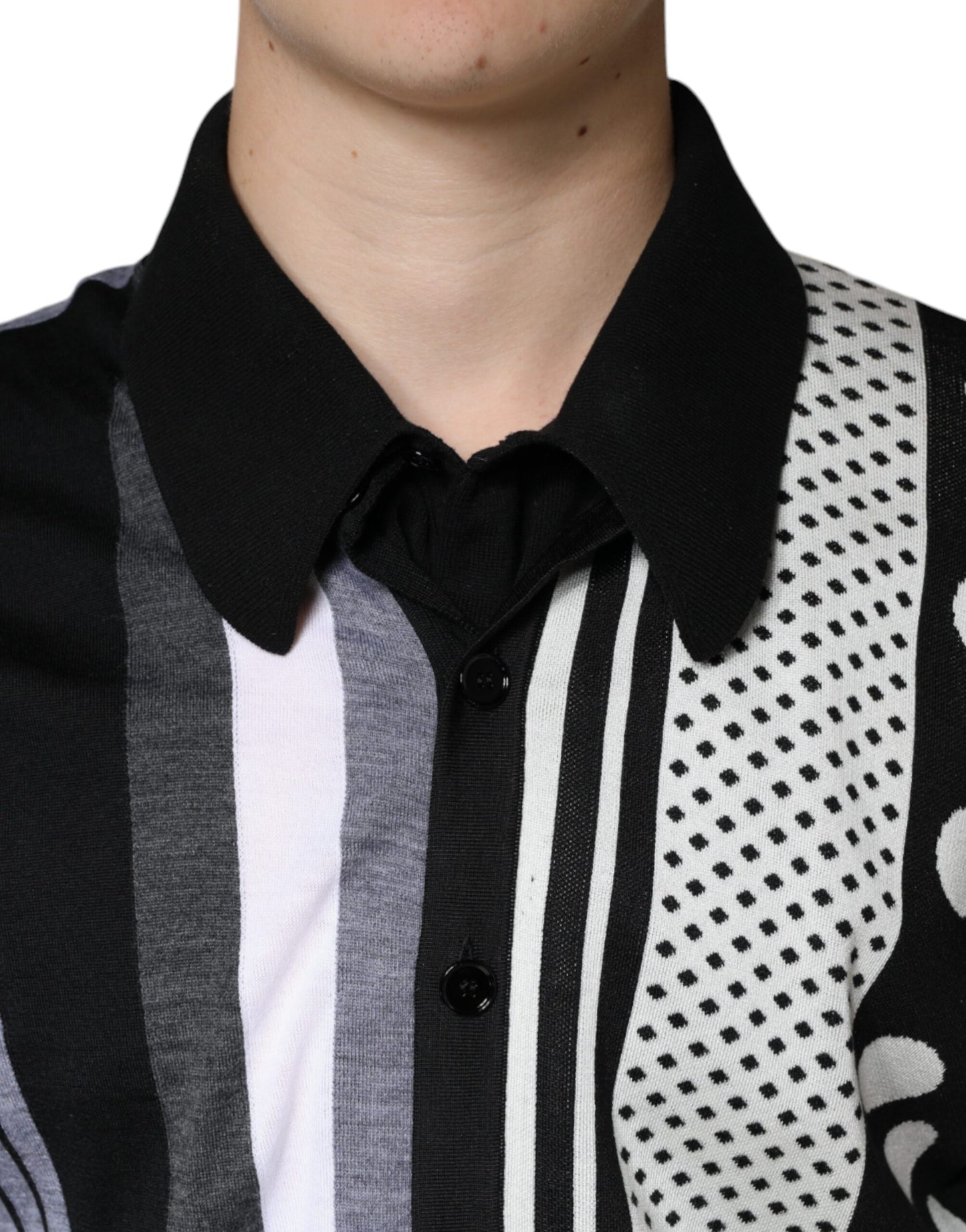 Dolce & Gabbana Black White Polka Dot Collared Polo T-shirt