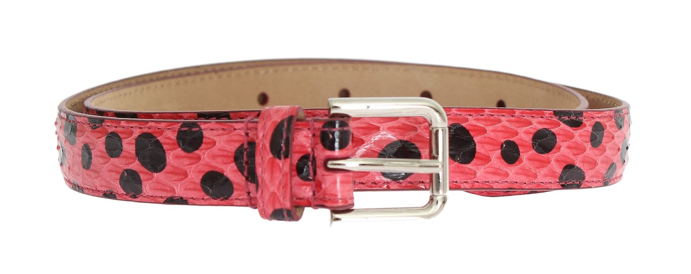 Dolce &amp; Gabbana Ceinture à boucle argentée en peau de serpent rose à pois