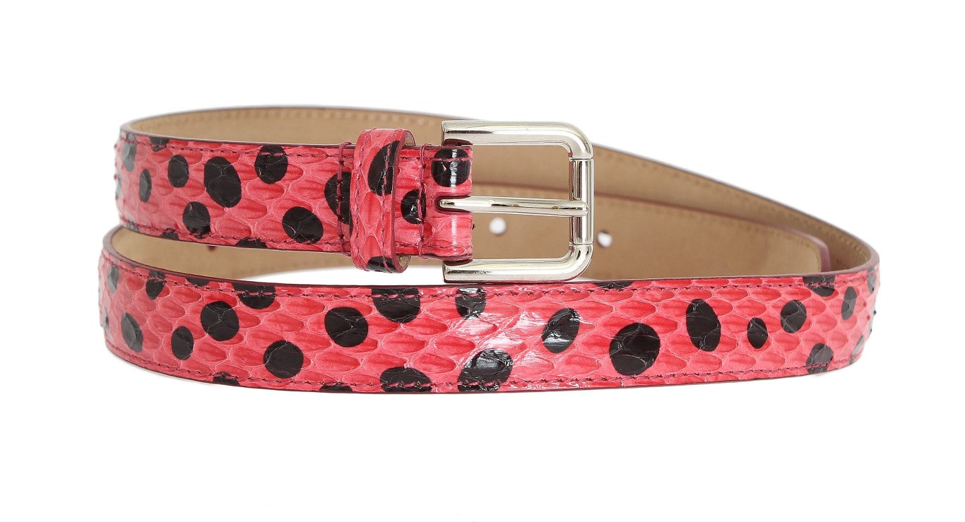 Dolce &amp; Gabbana Ceinture à boucle argentée en peau de serpent rose à pois