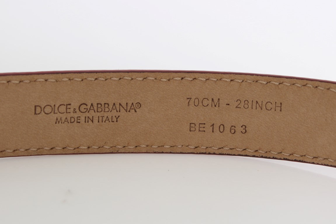 Dolce &amp; Gabbana Ceinture à boucle argentée en peau de serpent rose à pois