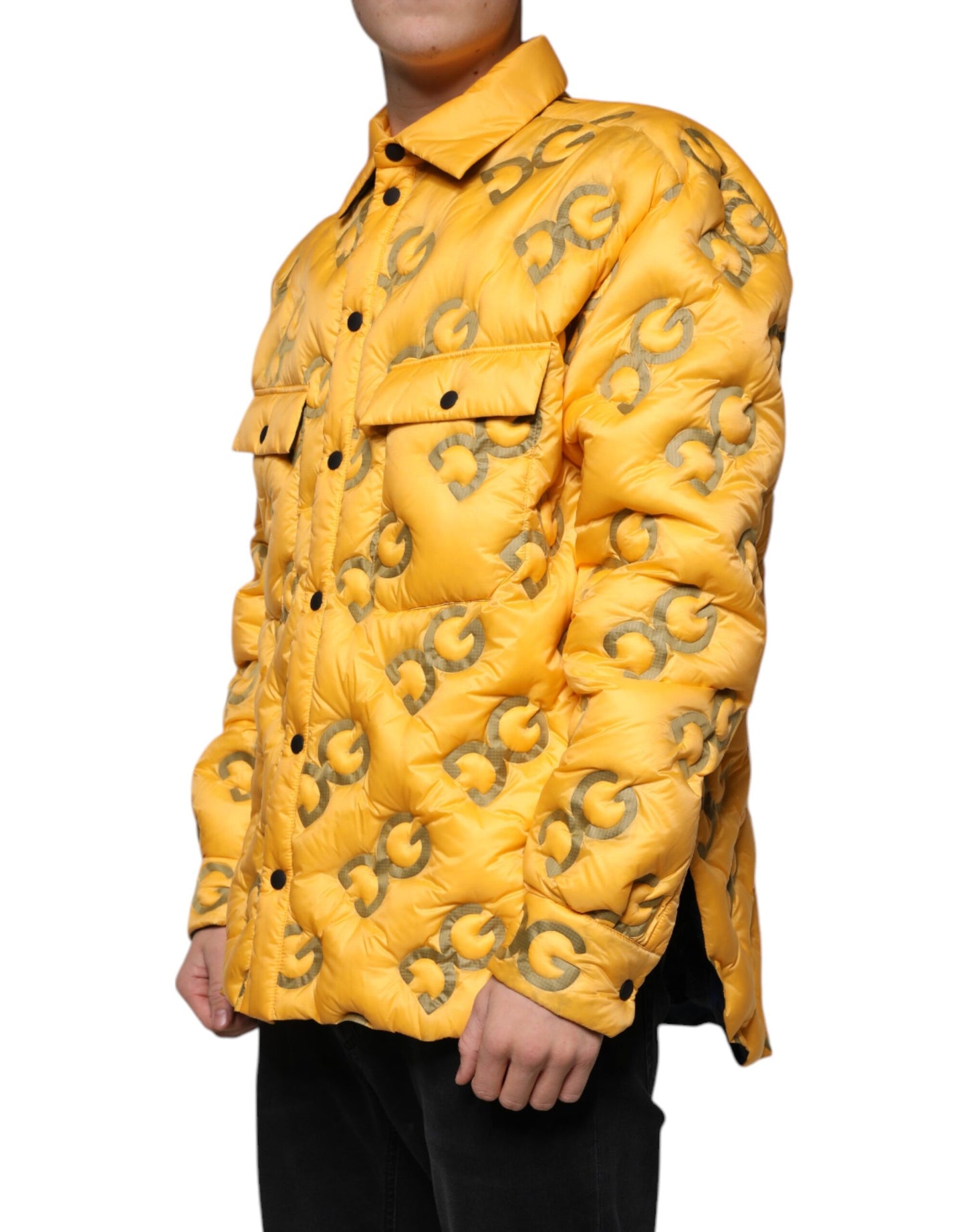 Dolce & Gabbana Yellow Logo Padded Buttoned Blouson Jacket