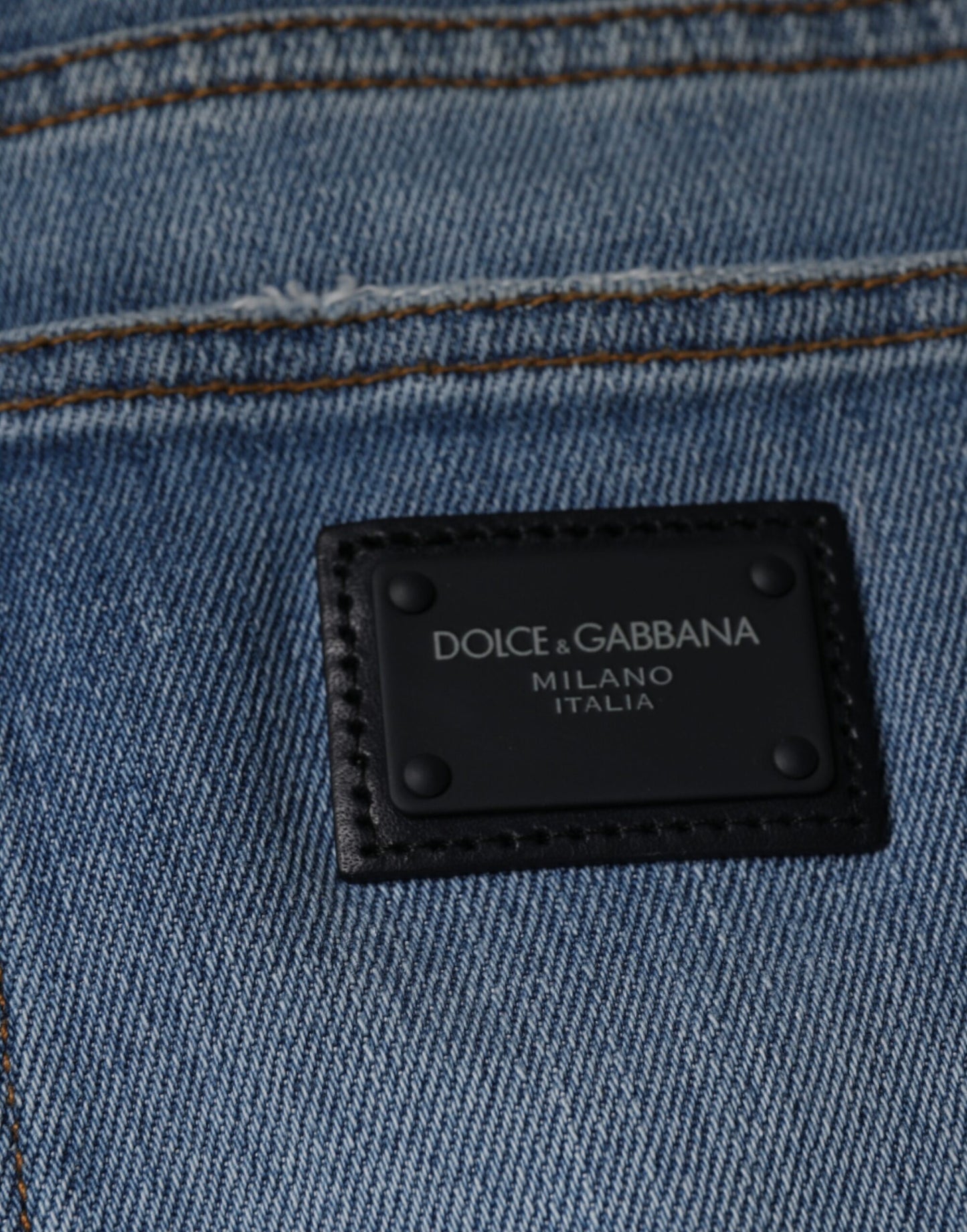 Dolce & Gabbana Blue Cotton Stretch Skinny Denim GOLD Jeans