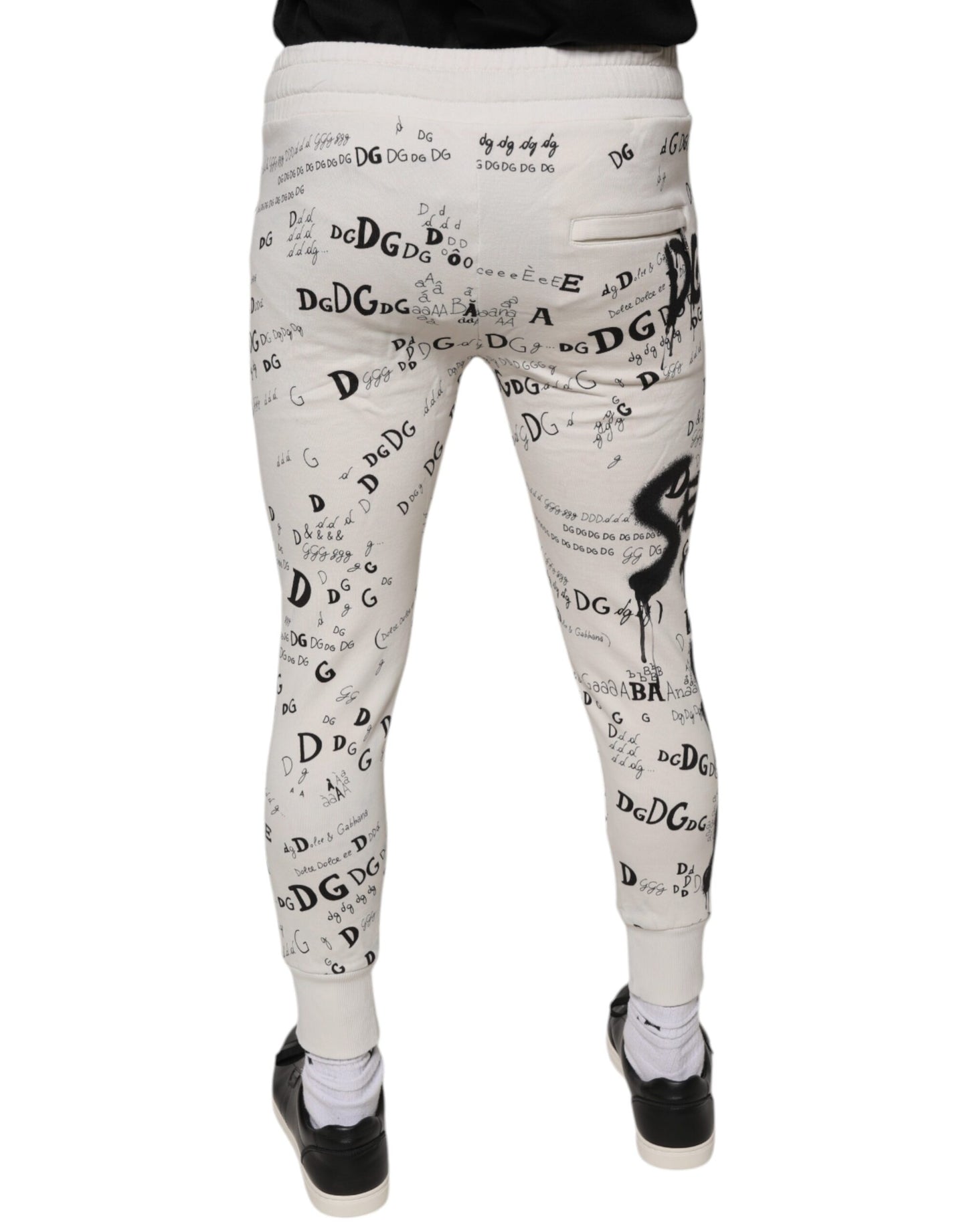 Dolce & Gabbana White Printed Cotton Jogger Sweatpants Pants