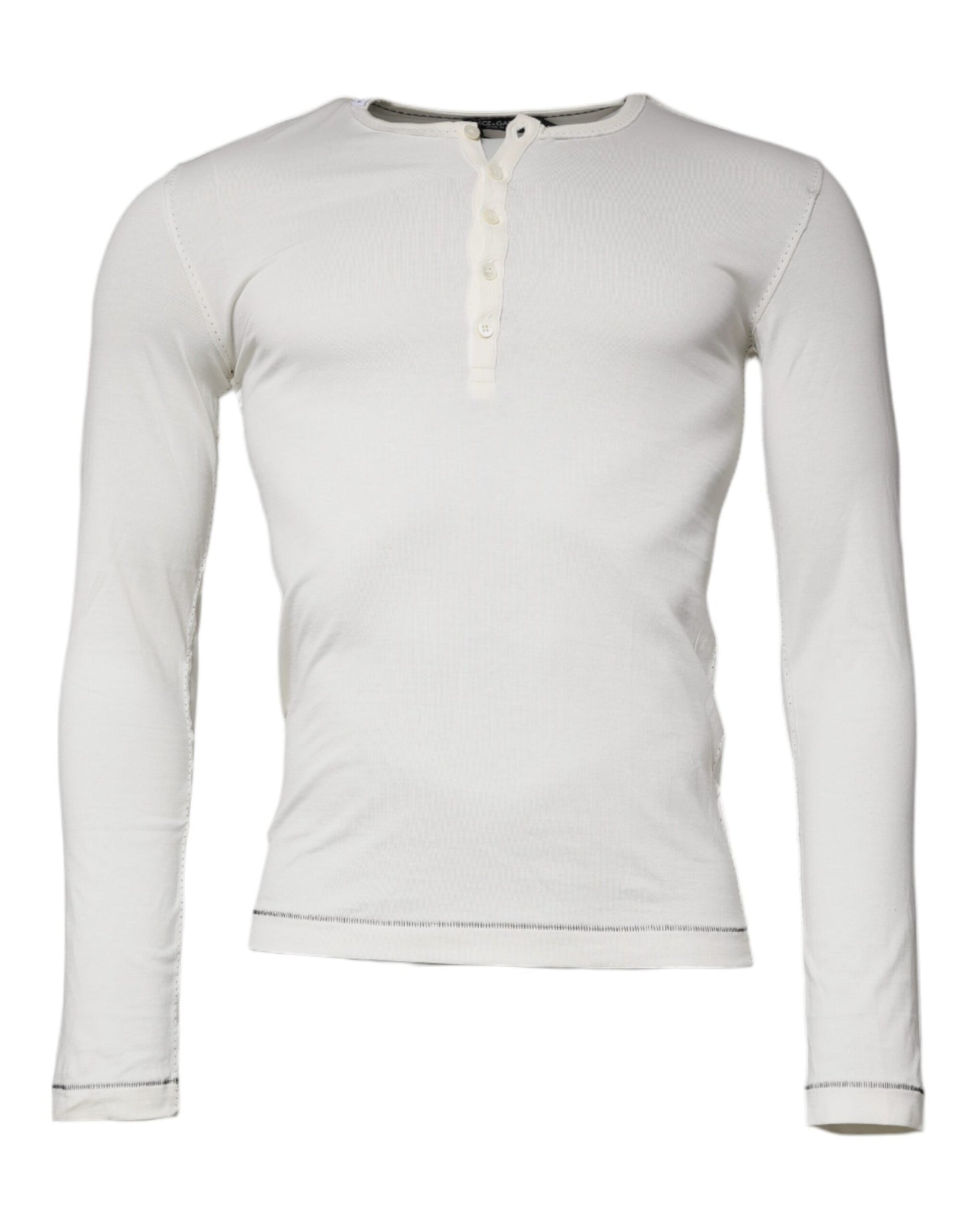 Dolce & Gabbana White Round Neck Buttoned Pullover Sweater