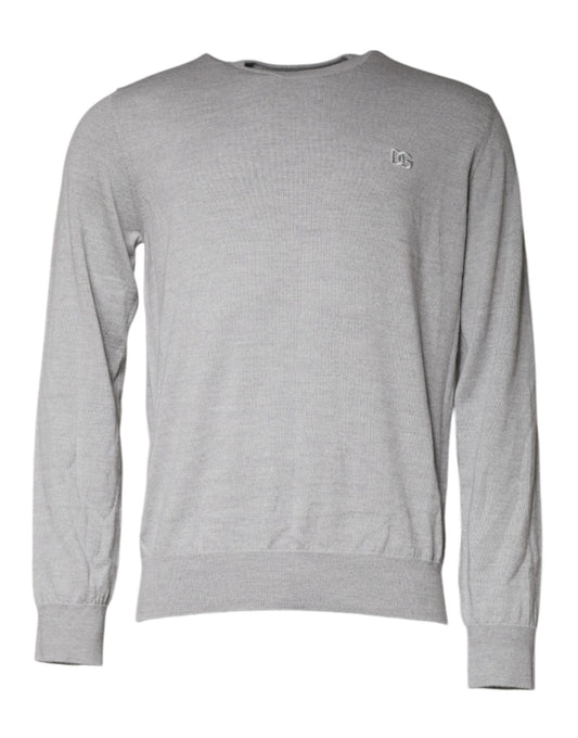 Dolce & Gabbana Light Gray Wool Crew Neck Pullover Sweater