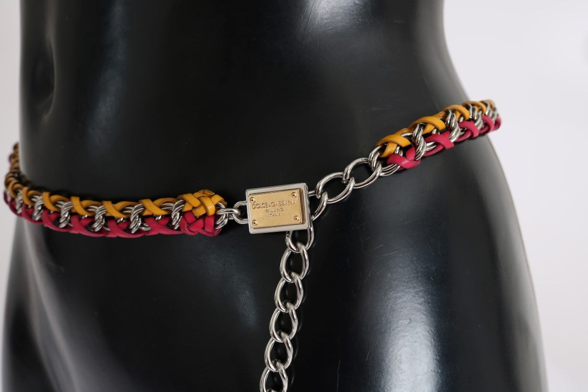 Dolce &amp; Gabbana Ceinture en cristal en cuir jaune rouge