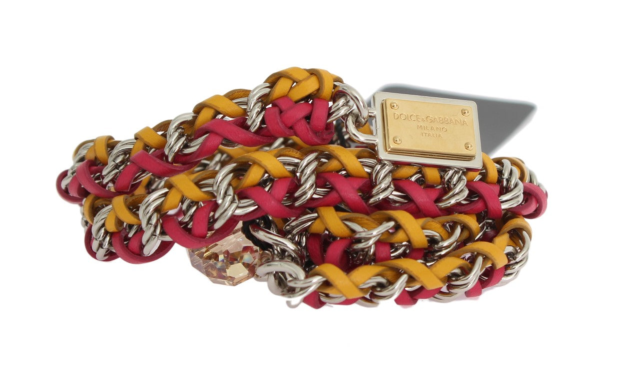 Dolce &amp; Gabbana Ceinture en cristal en cuir jaune rouge