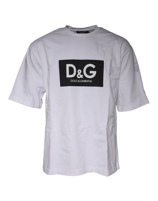 Dolce & Gabbana White Logo Print Cotton Crew Neck T-shirt