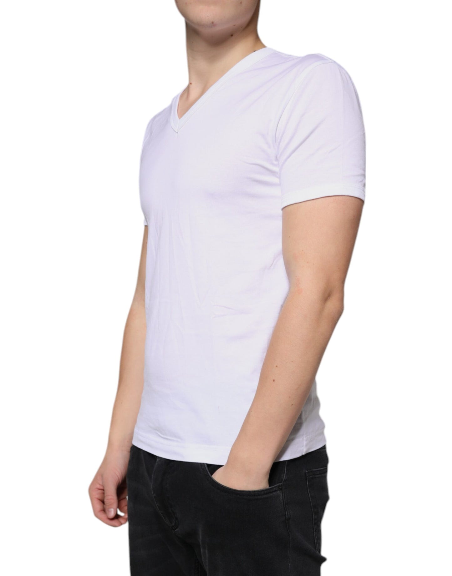 Dolce & Gabbana White Cotton V-neck Short Sleeves T-shirt