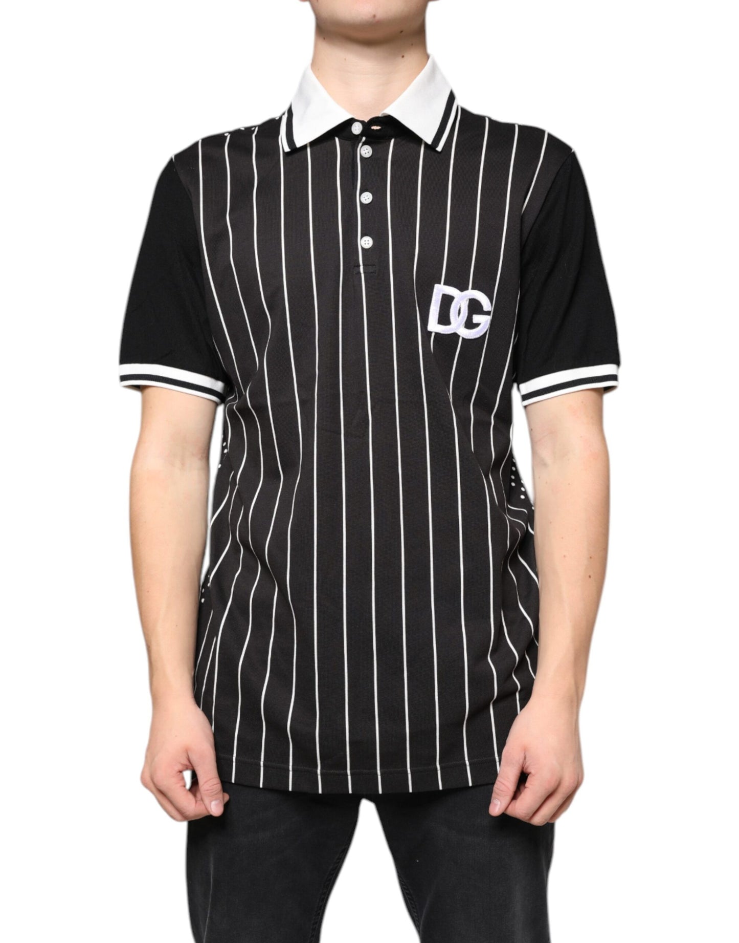 Dolce & Gabbana Black White Stripes Collared Polo T-shirt