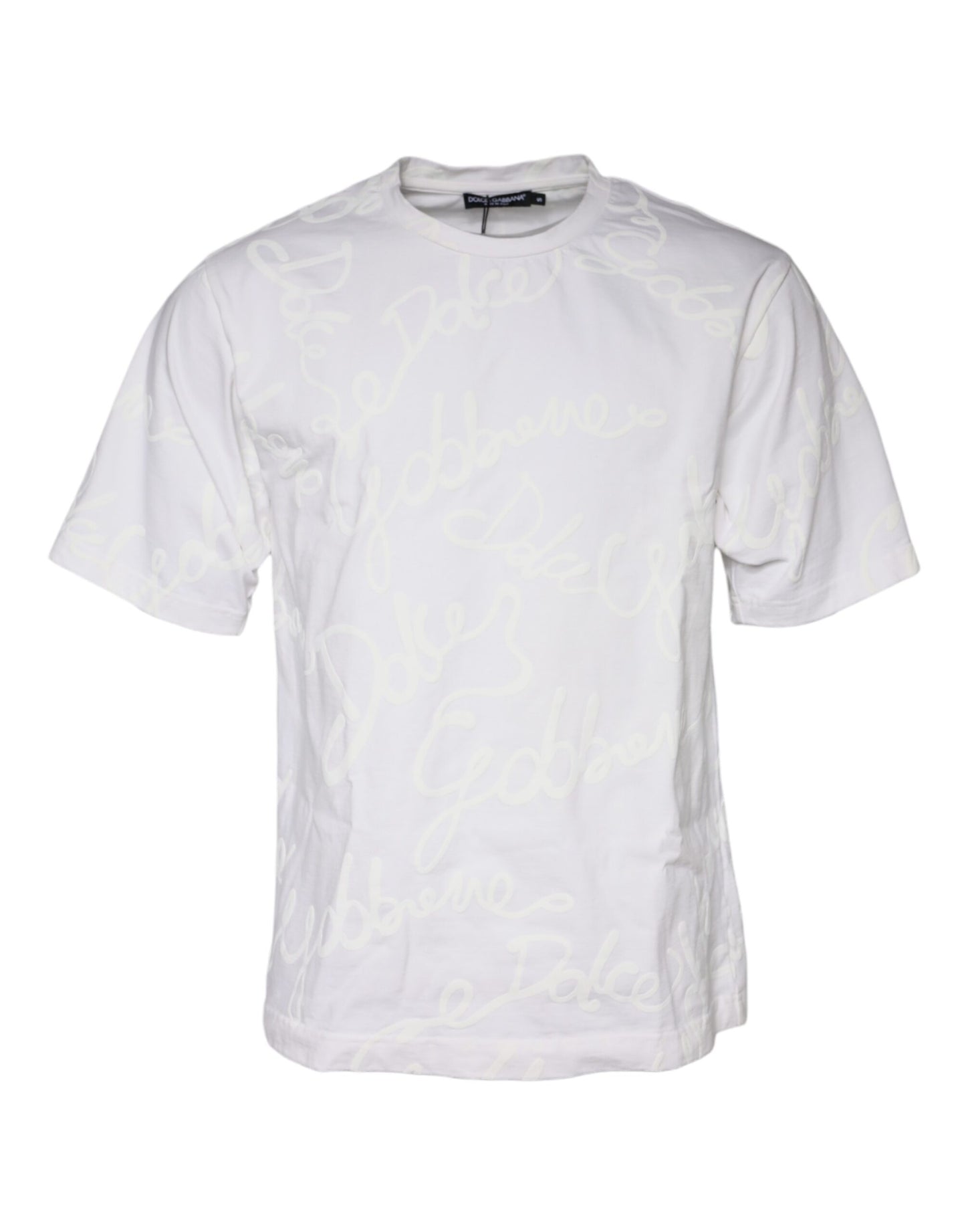 Dolce & Gabbana White Logo Print Cotton Crew Neck T-shirt